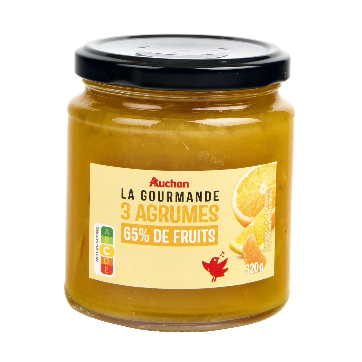 AUCHAN La Gourmande confiture aux 3 agrumes 65% de fruits 320g