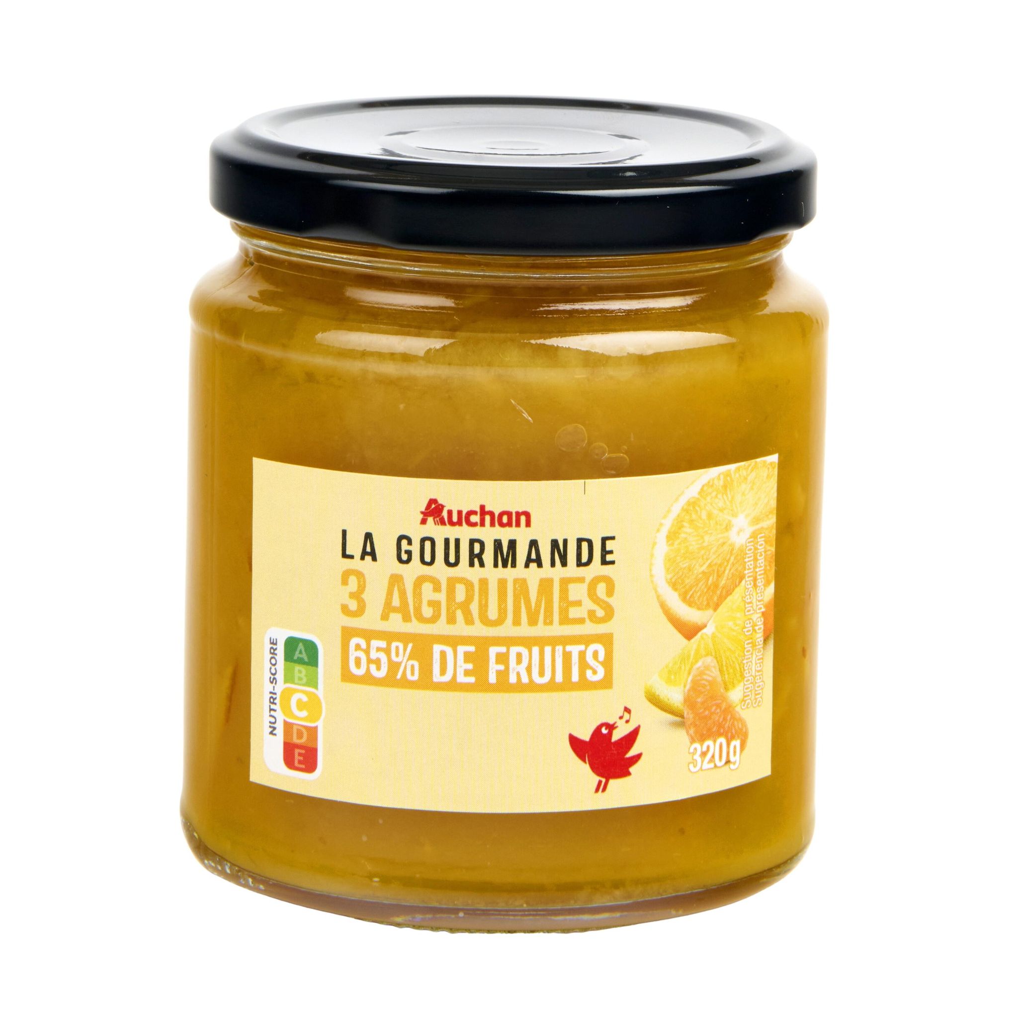 Voir la diapositive 3 : AUCHAN La Gourmande confiture aux 3 agrumes 65% de fruits 320g