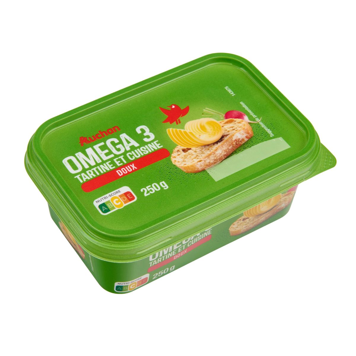AUCHAN Margarine doux oméga 3 pour tartine et cuisine 250g