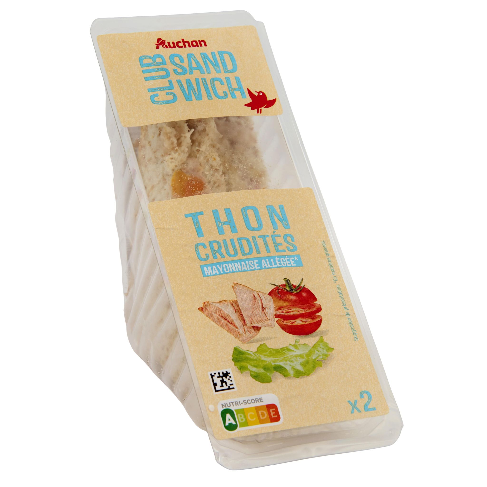 Voir la diapositive 2 : AUCHAN Sandwich club thon à la mayonnaise allégée 2 pièces 145g
