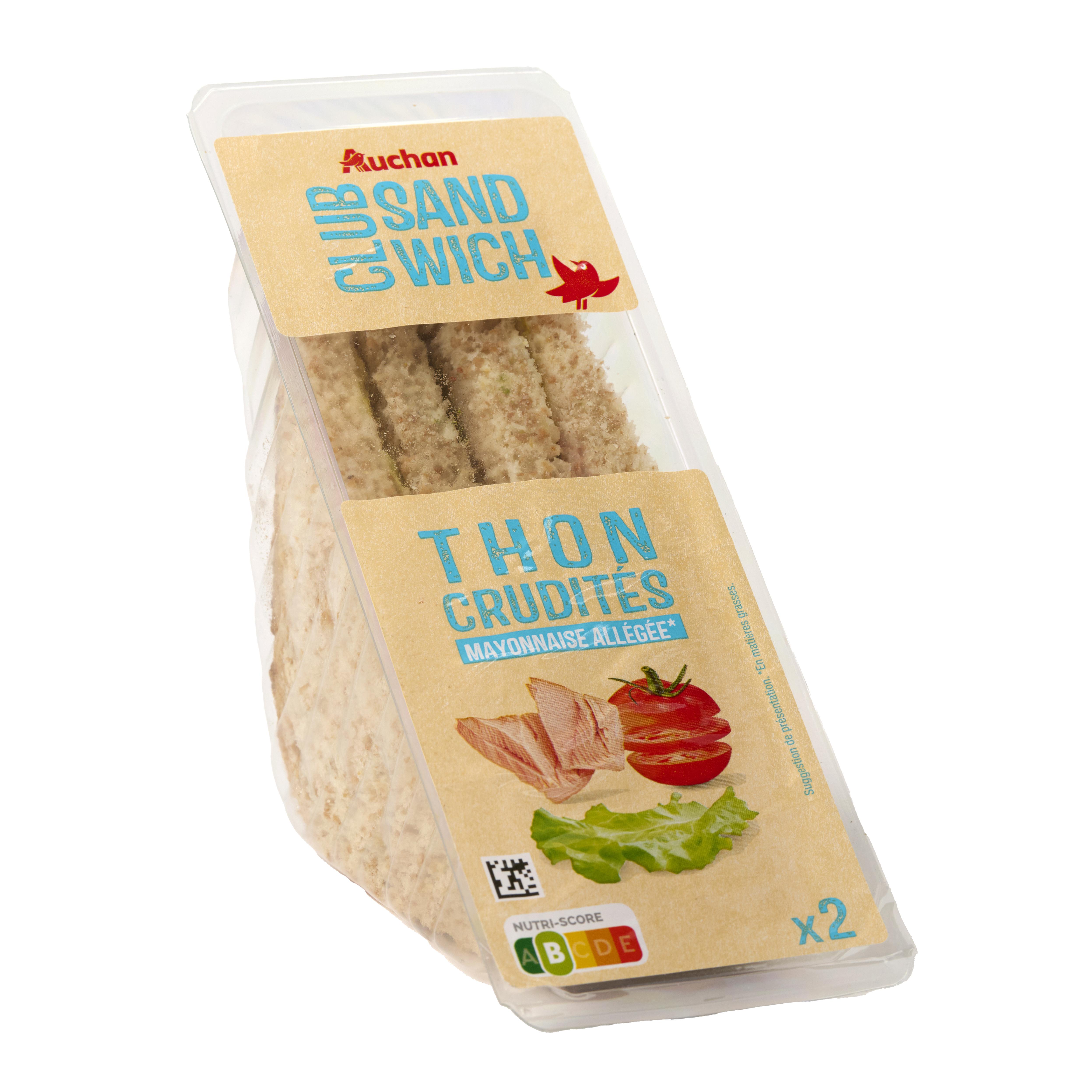 Voir la diapositive 3 : AUCHAN Sandwich club thon à la mayonnaise allégée 2 pièces 145g