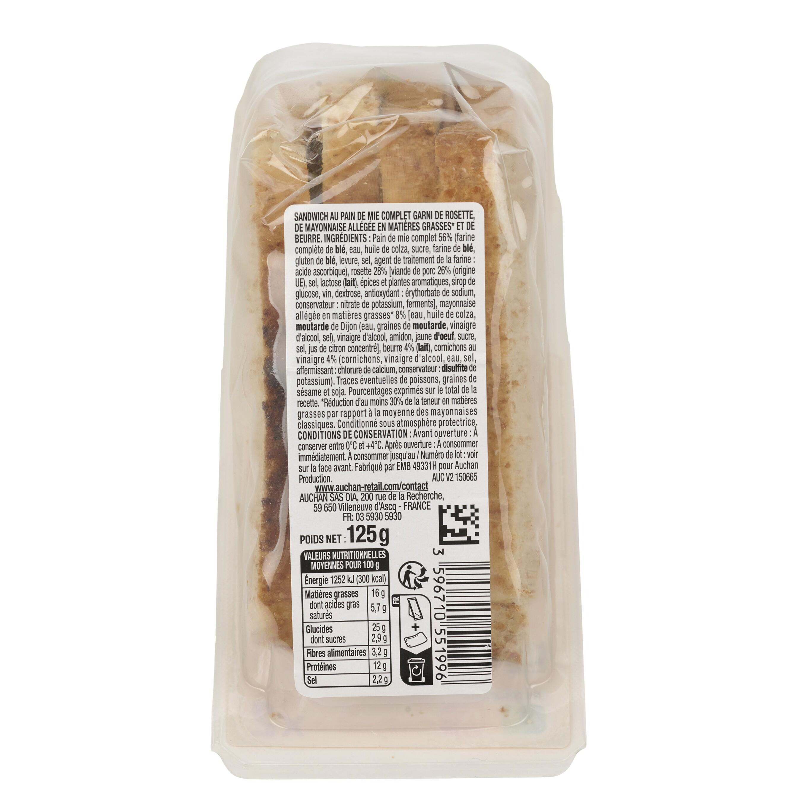 Voir la diapositive 3 : AUCHAN Sandwich rosette au beurre 125g