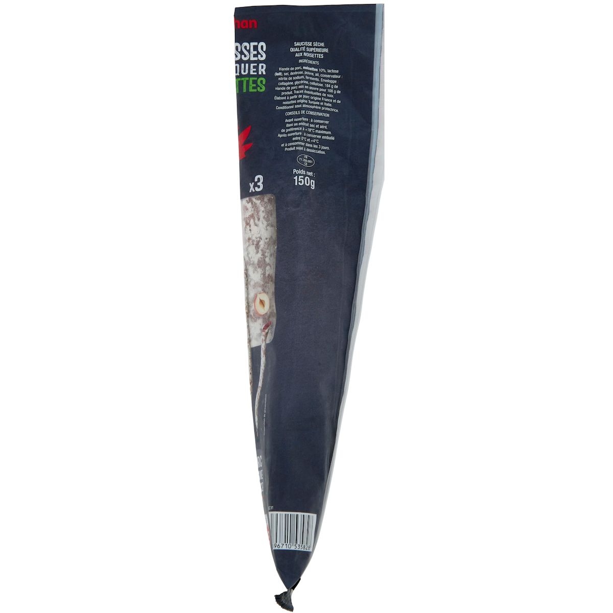 AUCHAN Saucisse droite aux noisettes 3 pièces 150g