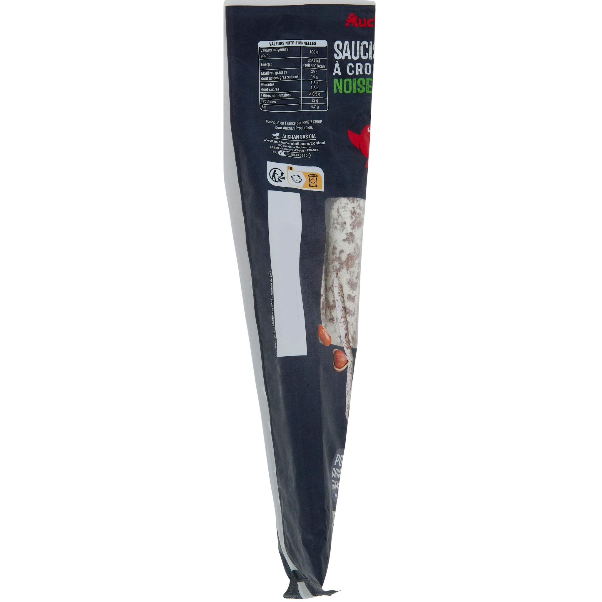 Voir la diapositive 2 : AUCHAN Saucisse droite aux noisettes 3 pièces 150g