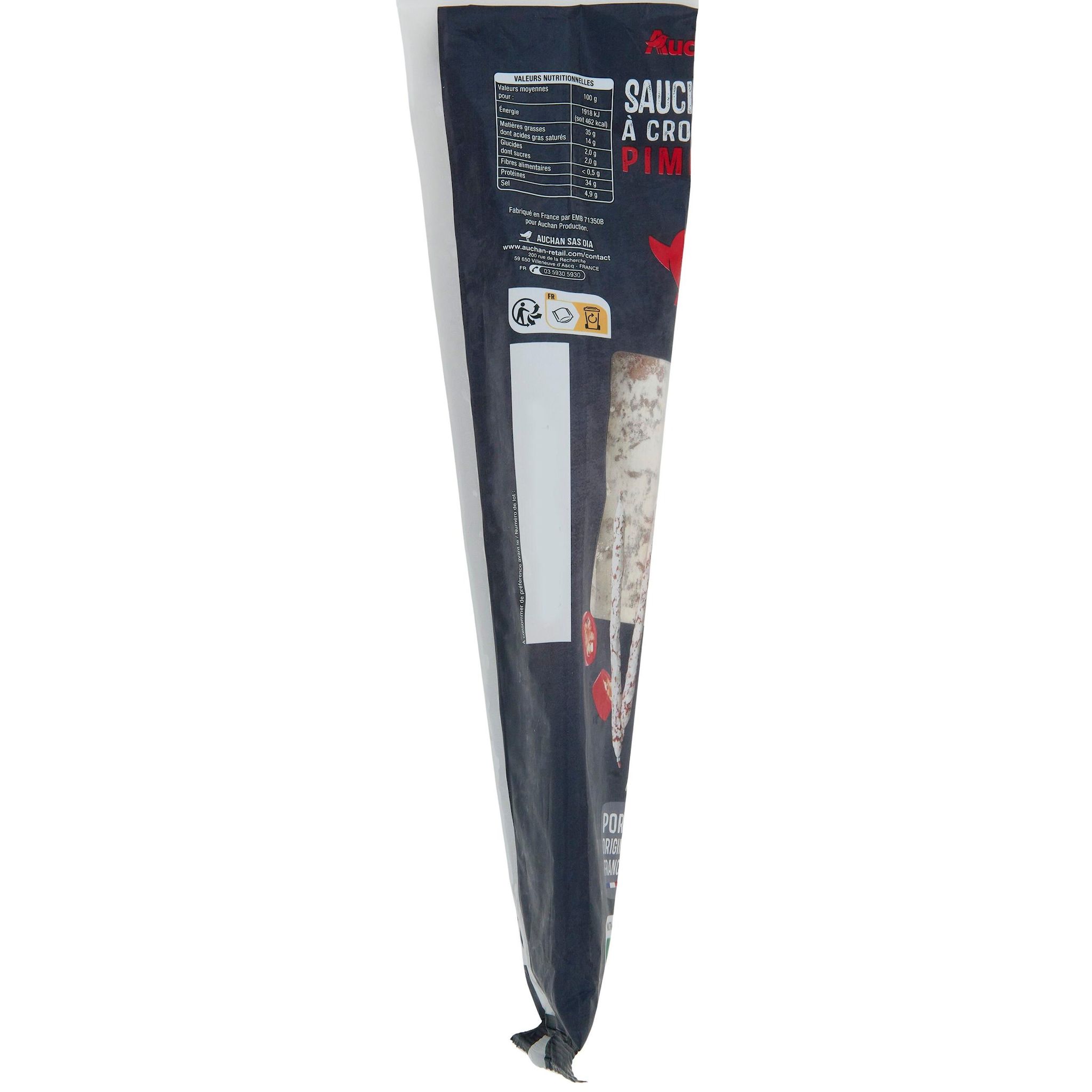 Voir la diapositive 3 : AUCHAN Saucisse droite piment 3 pièces 150g