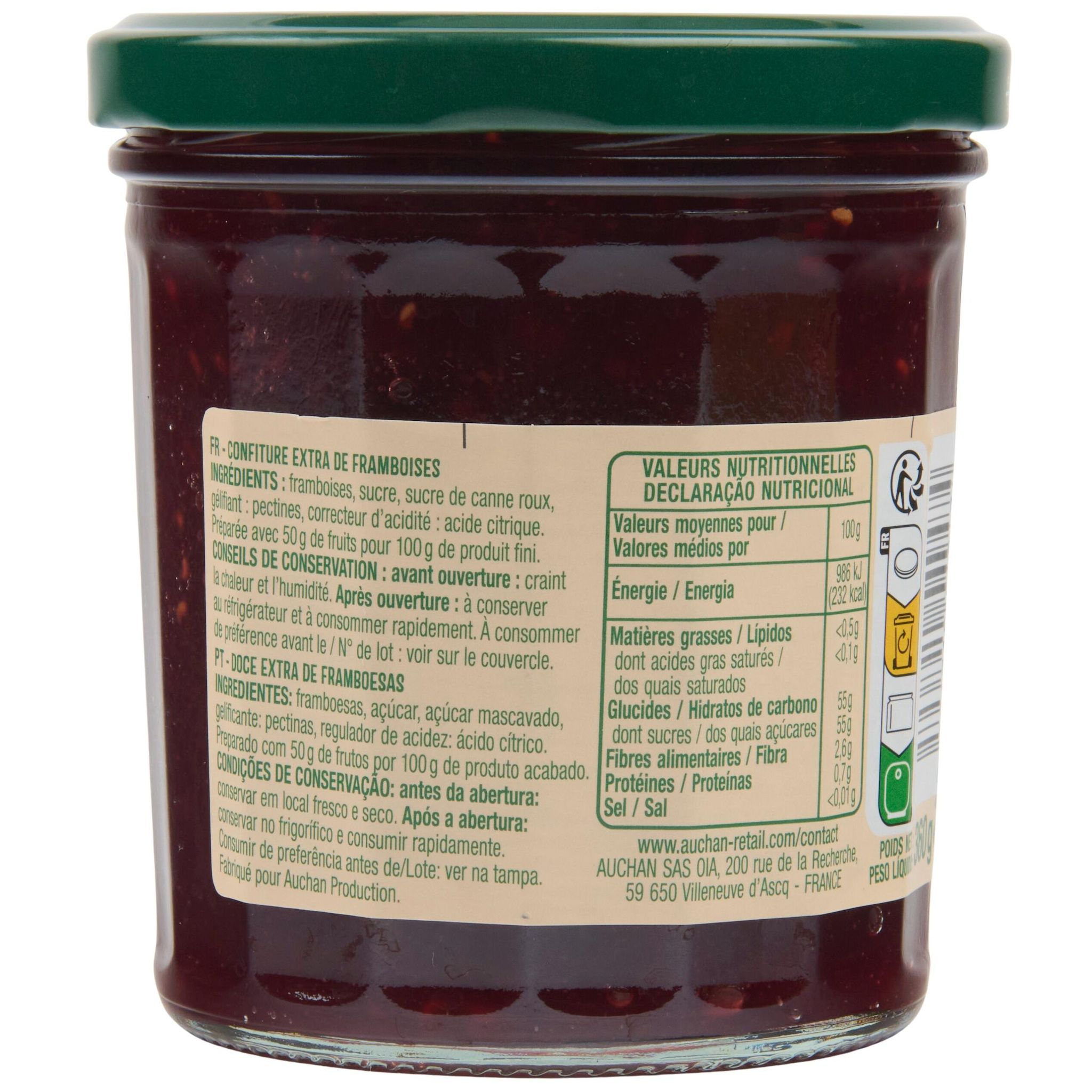 Voir la diapositive 2 : AUCHAN Confiture extra framboise 360g