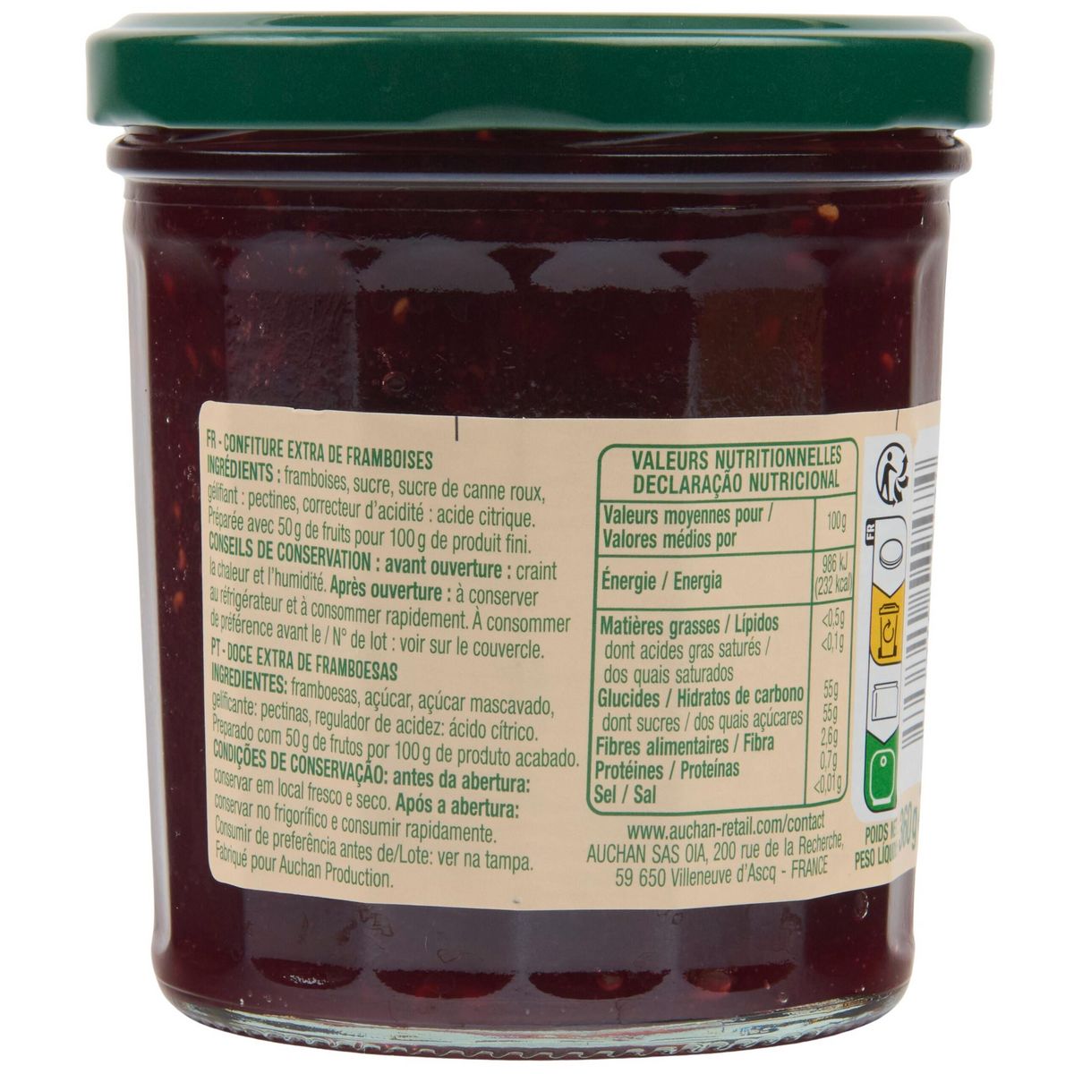 AUCHAN Confiture extra framboise 360g