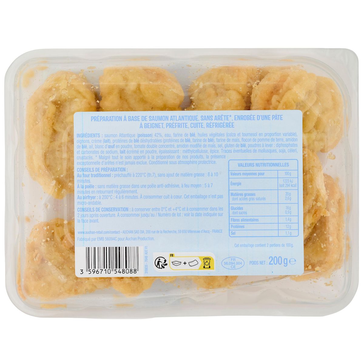 AUCHAN Bouchées au saumon façon fish and chips 200g