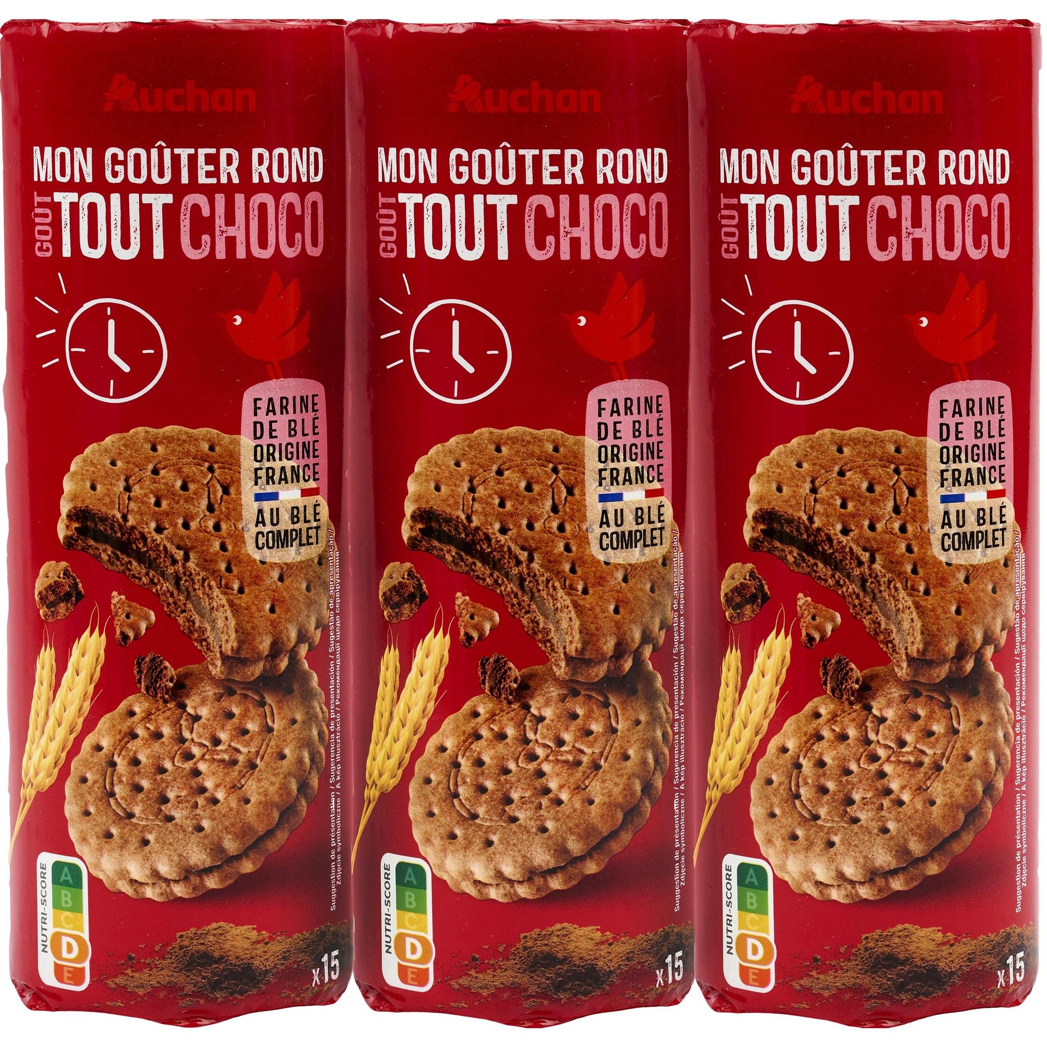 AUCHAN Biscuits fourrés tout chocolat 3x300g