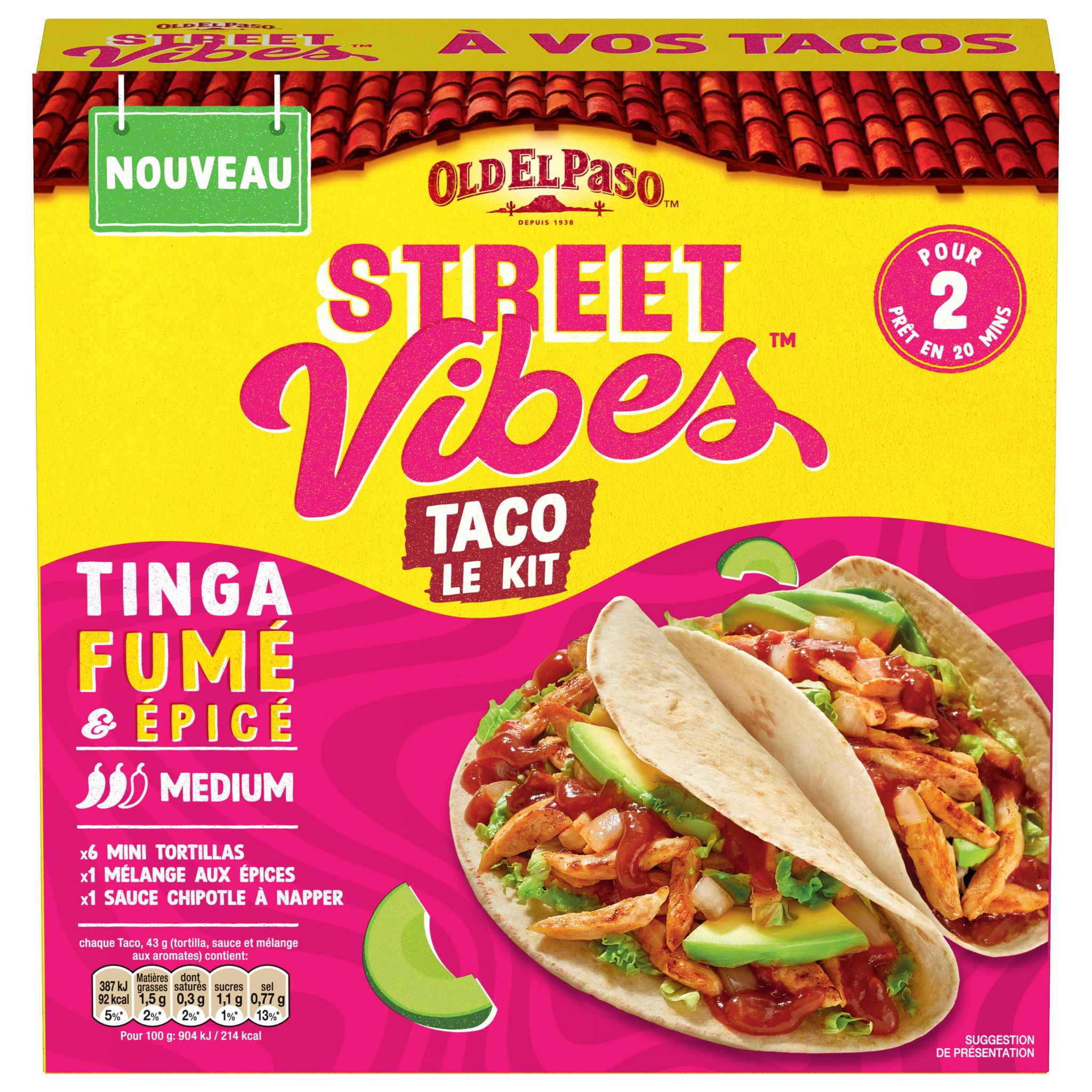 Voir la diapositive 2 : OLD EL PASO Kit pour tacos poulet tinga fumé 257g