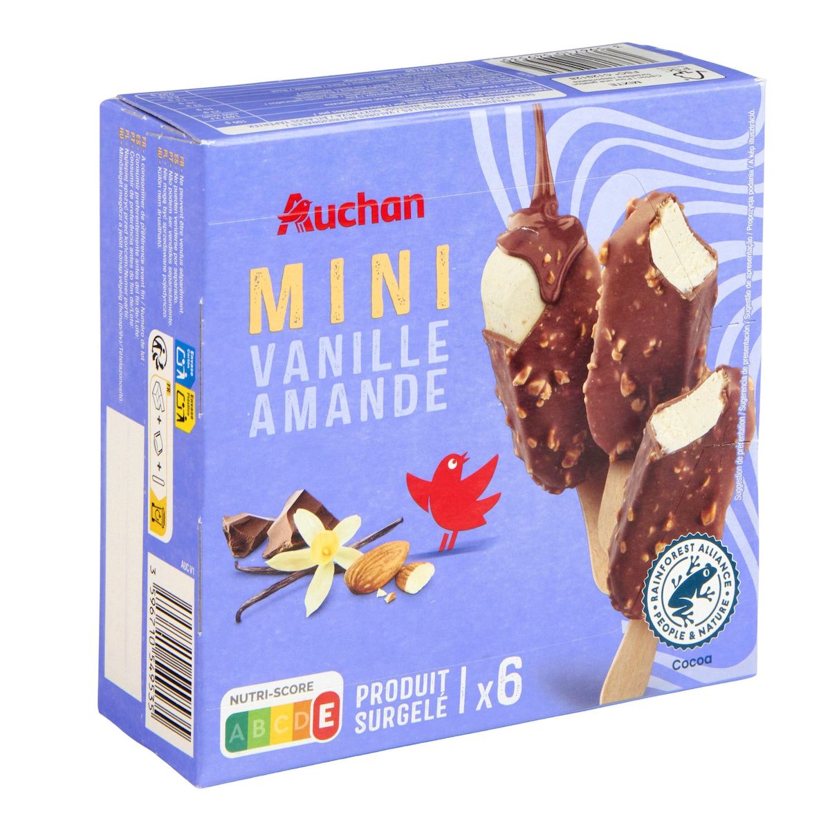 AUCHAN Mini bâtonnet glacé vanille amande 6 pièces 228g