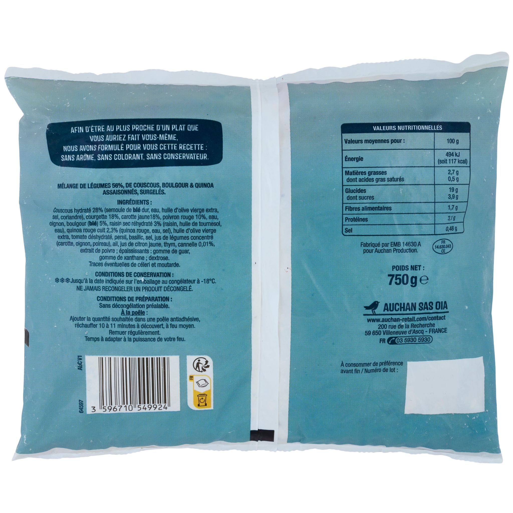 Voir la diapositive 3 : AUCHAN Poêlée à la marocaine 750g