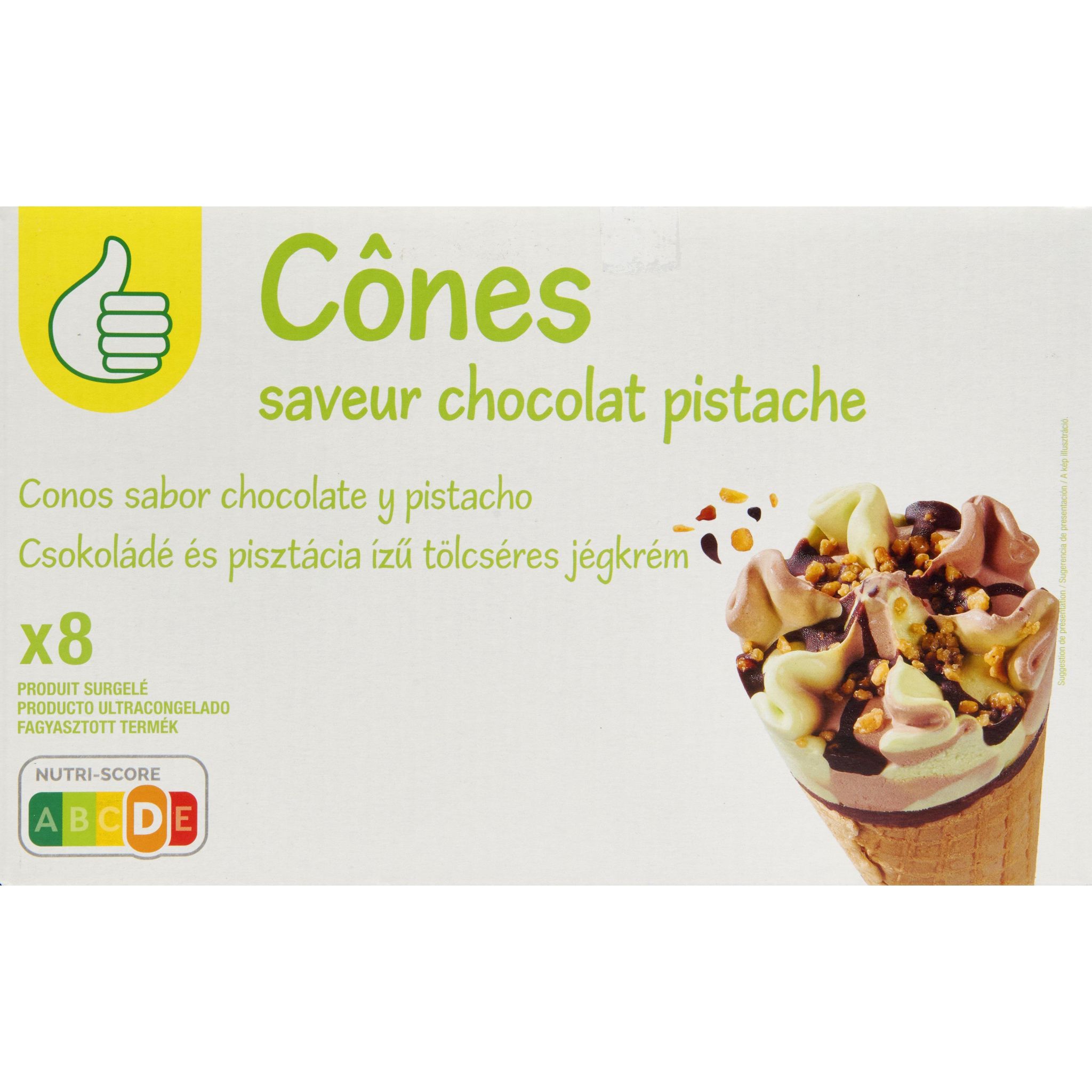 Voir la diapositive 1 : POUCE Cônes chocolat pistache 8 pièces 520g