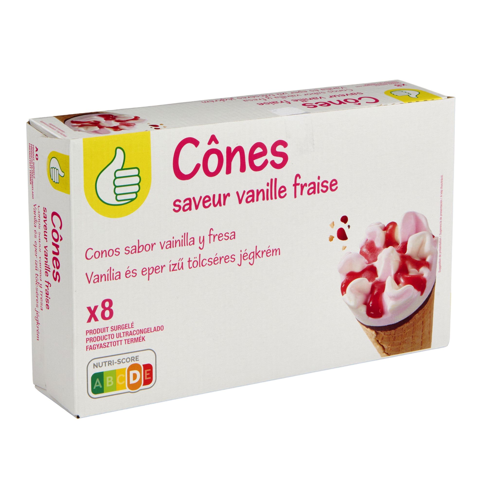 Voir la diapositive 2 : POUCE Cônes vanille fraise 8 pièces 548g