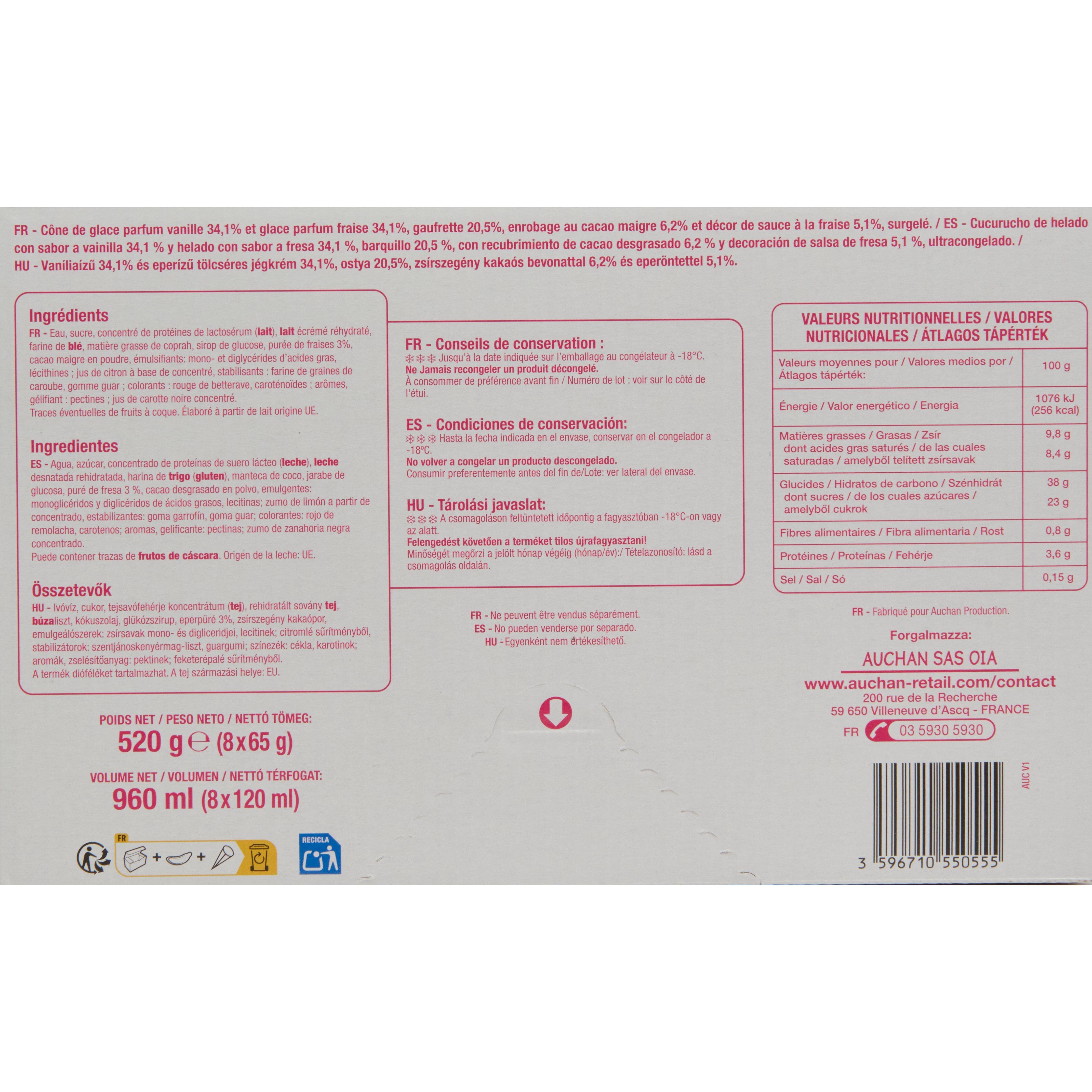 Voir la diapositive 3 : POUCE Cônes vanille fraise 8 pièces 548g