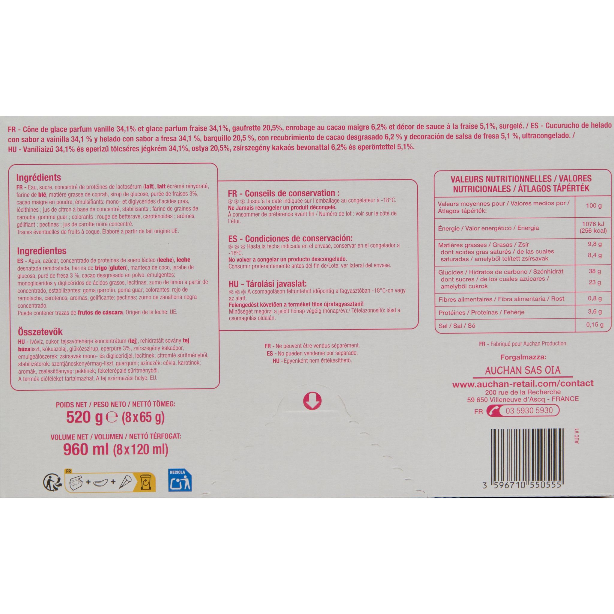 Voir la diapositive 3 : POUCE Cônes vanille fraise 8 pièces 548g