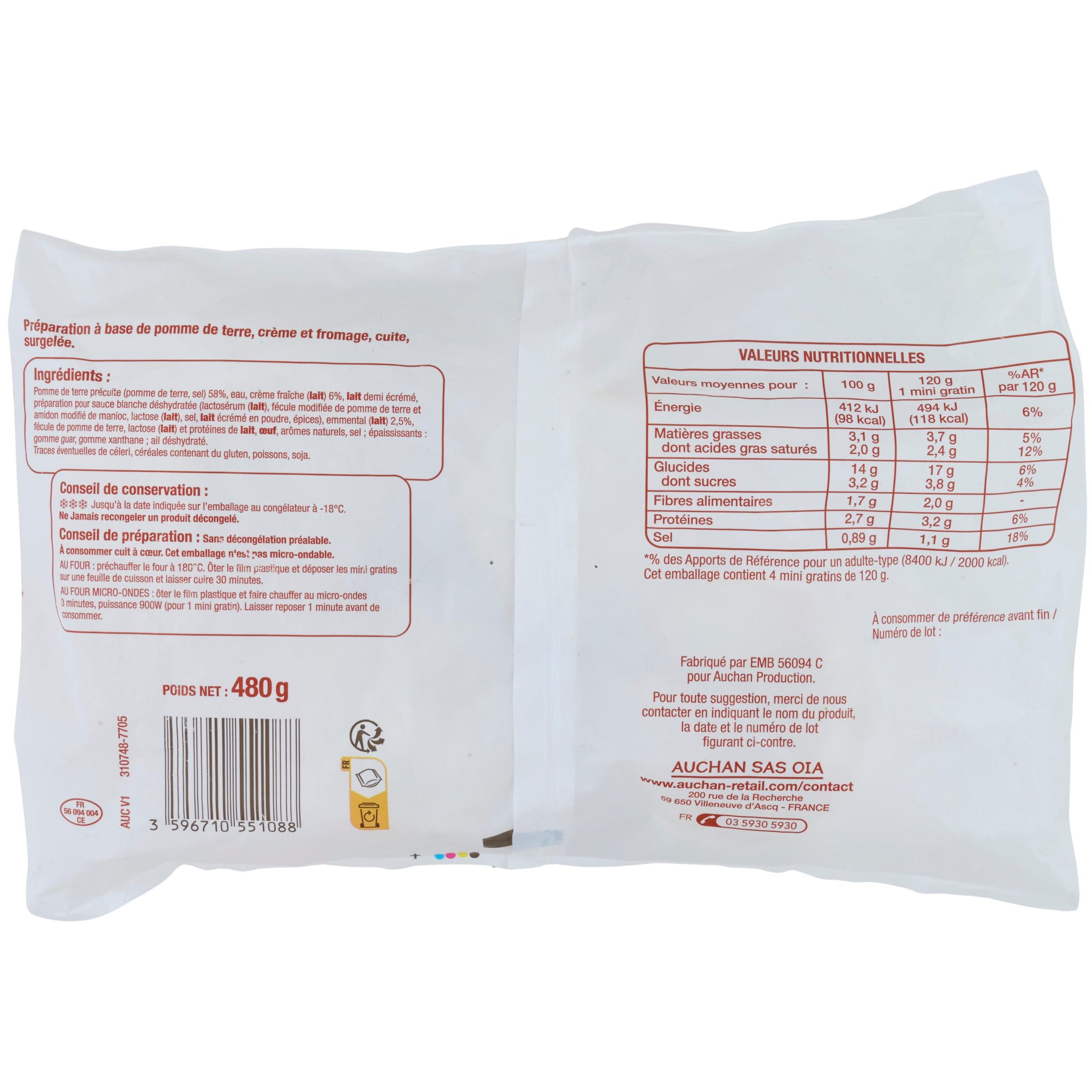 Voir la diapositive 2 : POUCE Mini gratin dauphinois 4 pièces 480g