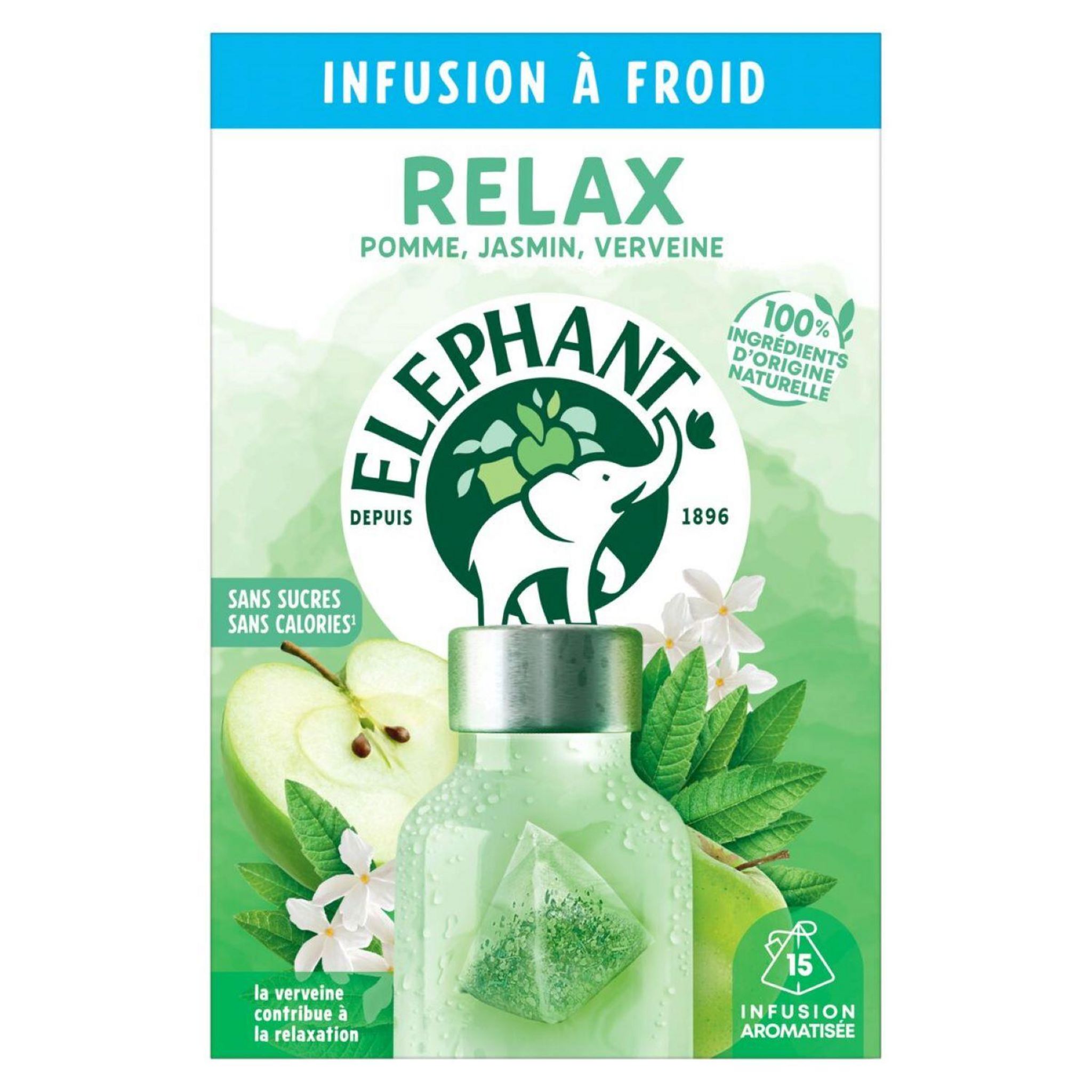 ELEPHANT Infusion à froid relax aux pomme jasmin et verveine 15 sachets 34g