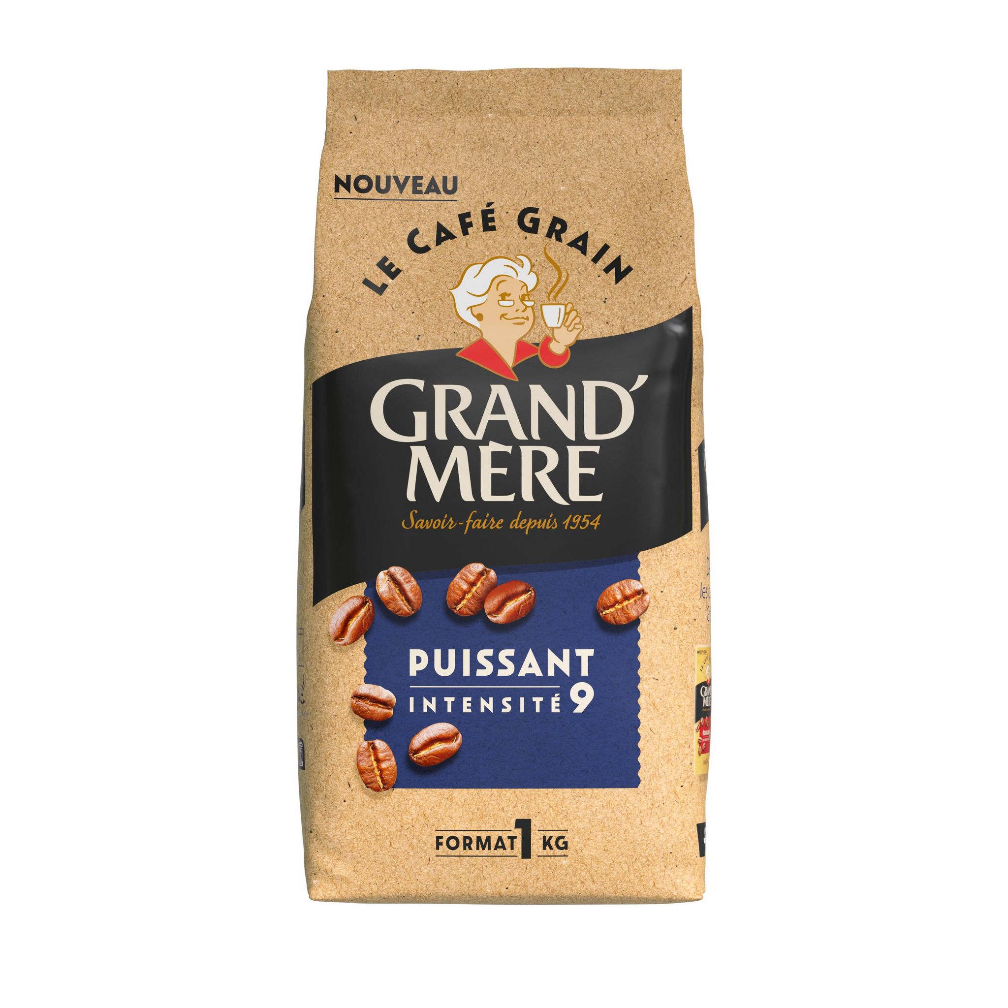 Voir la diapositive 2 : GRAND'MERE Café en grains puissant Intensité 9 1kg