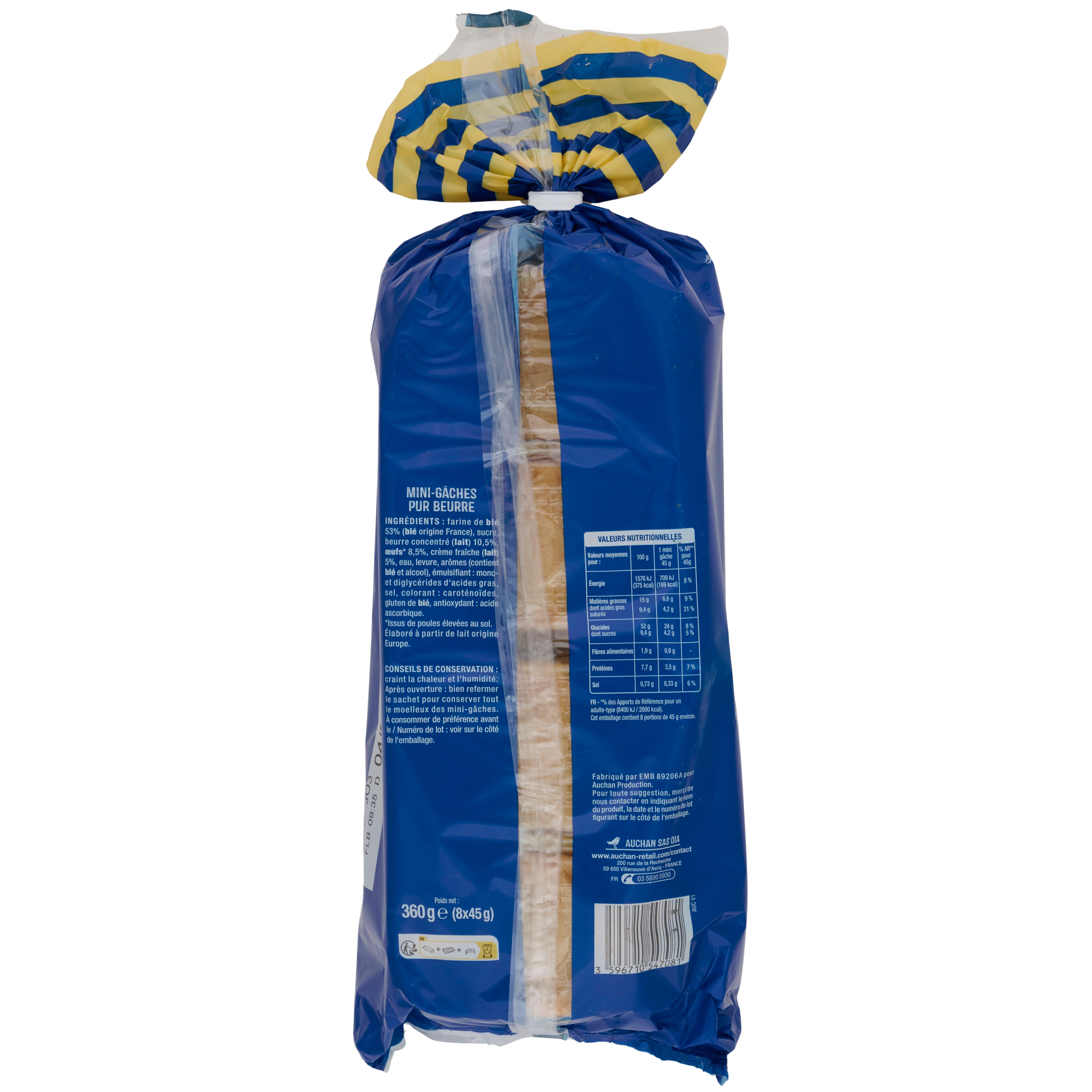 Voir la diapositive 2 : AUCHAN Mini gâches pur beurre 8 gâches 360g
