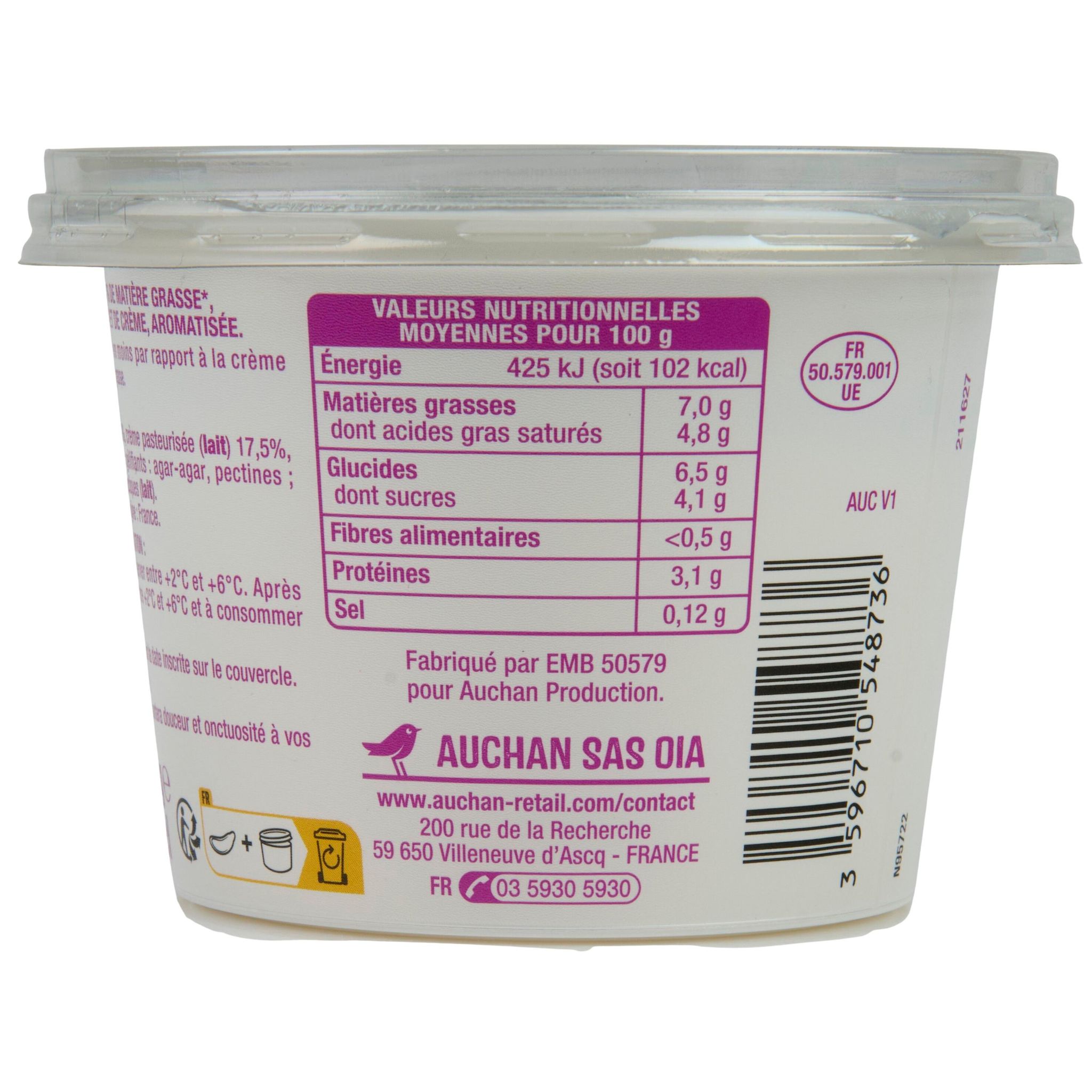 Voir la diapositive 4 : AUCHAN Spécialité laitière épaisse 7% MG 20cl