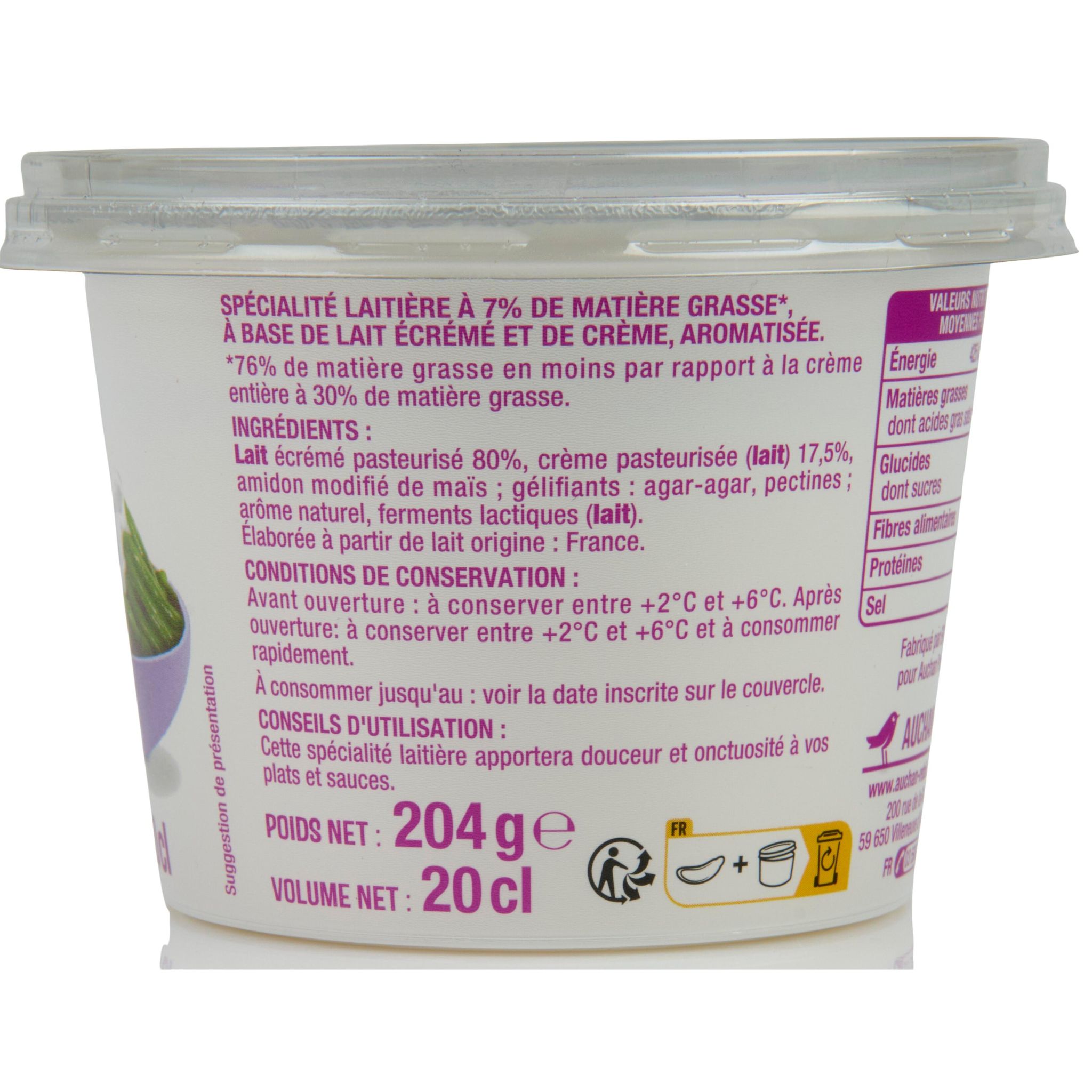 Voir la diapositive 5 : AUCHAN Spécialité laitière épaisse 7% MG 20cl