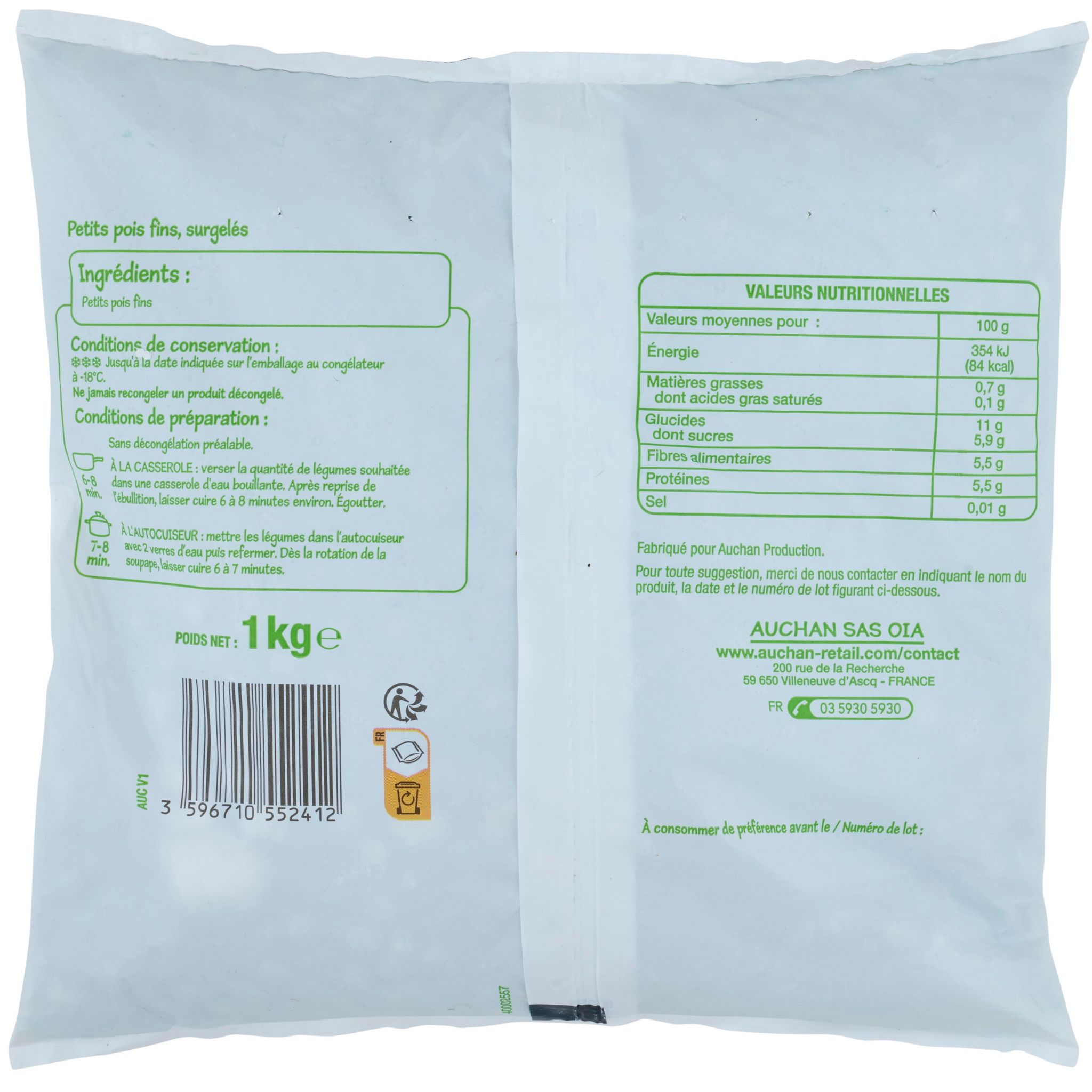 Voir la diapositive 3 : POUCE Petits pois fins 5 portions 1kg