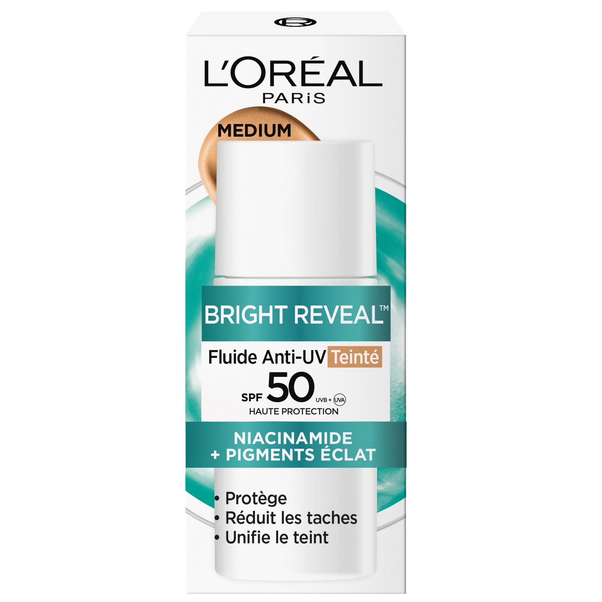 Voir la diapositive 3 : L'OREAL Bright Reveal Fluide anti-UV teinté SPF50 niacinamide 50ml