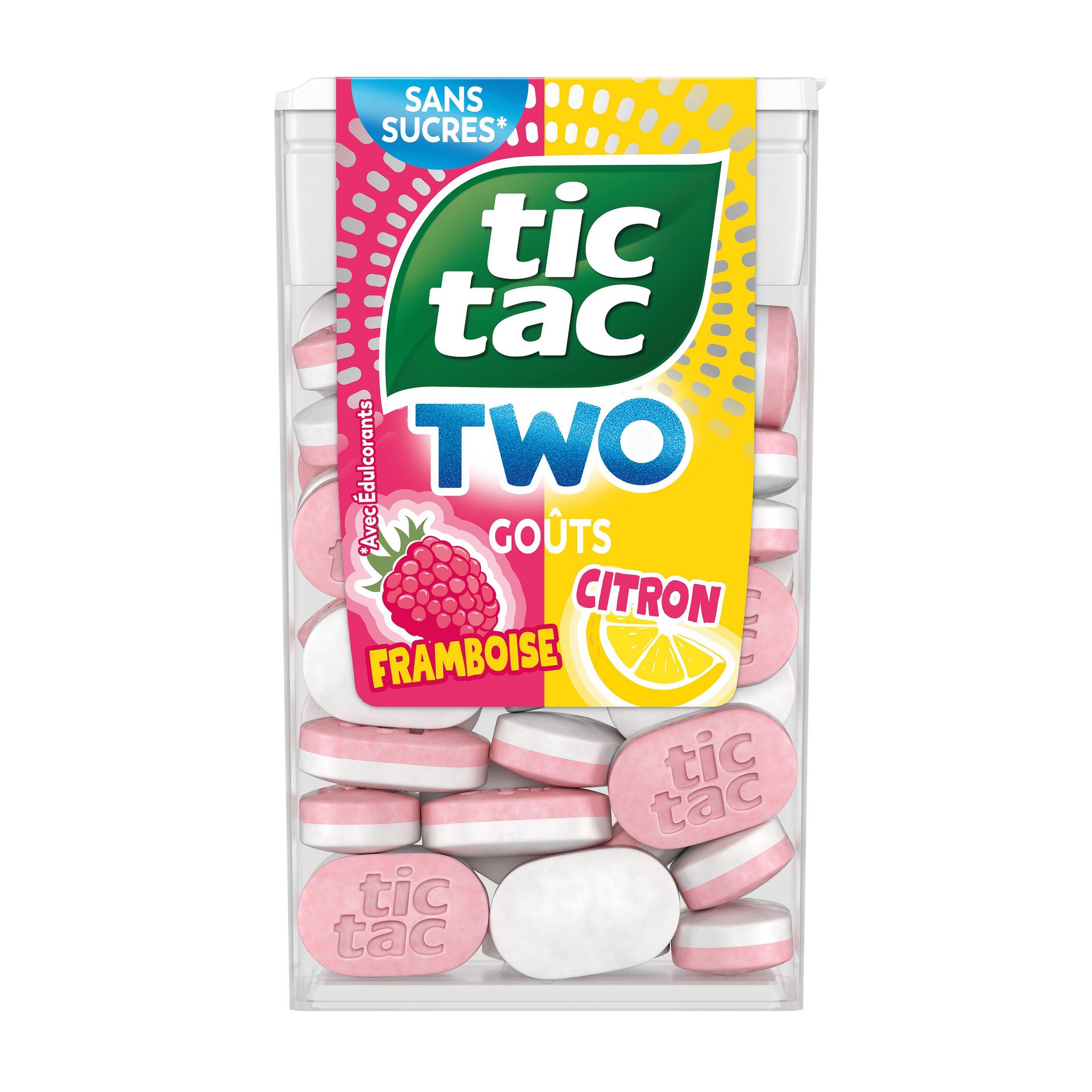 Voir la diapositive 2 : TIC TAC Pastilles bigoût Framboise et Citron sans sucres 39g