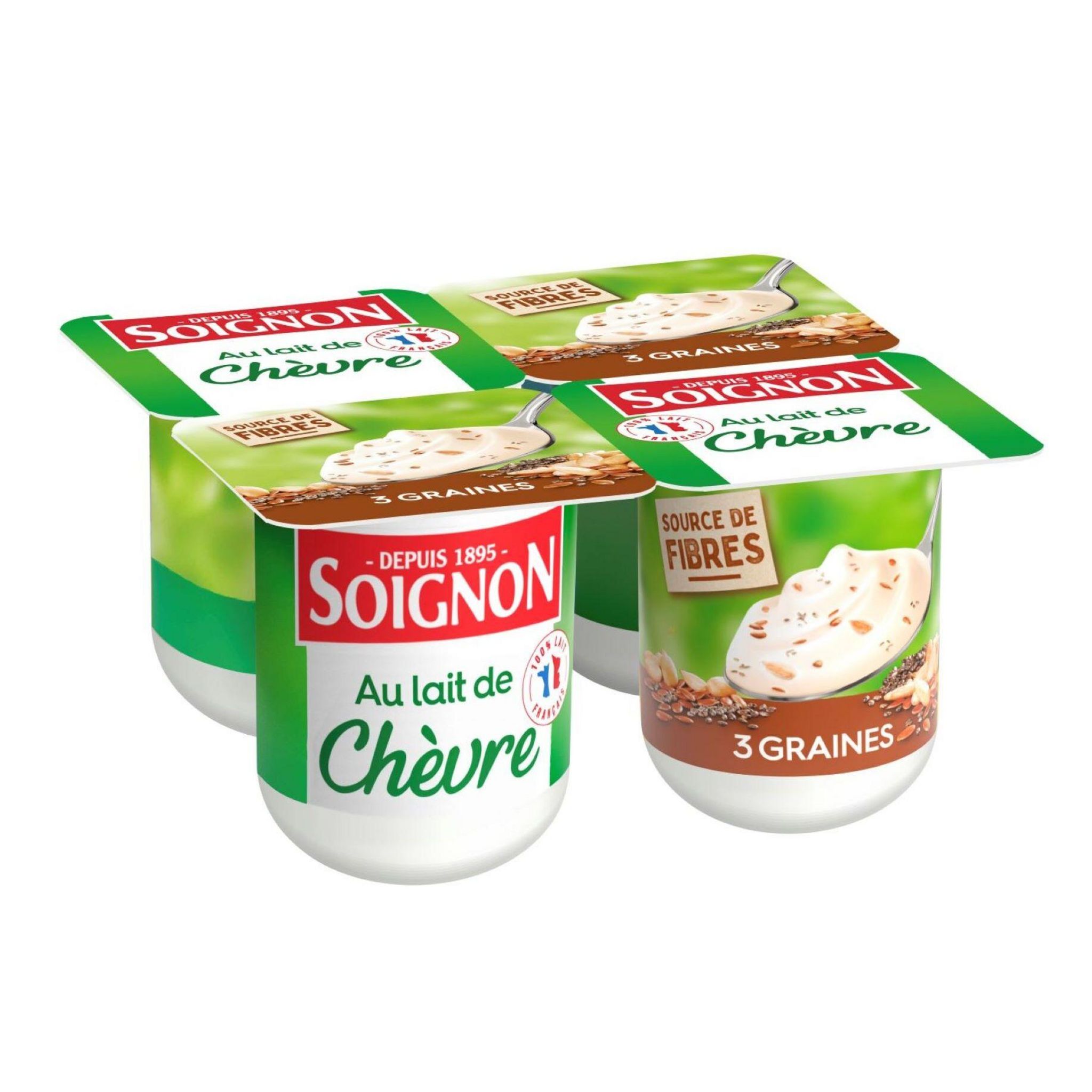 SOIGNON Yaourt au lait de chèvre aux 3 graines 4x110g