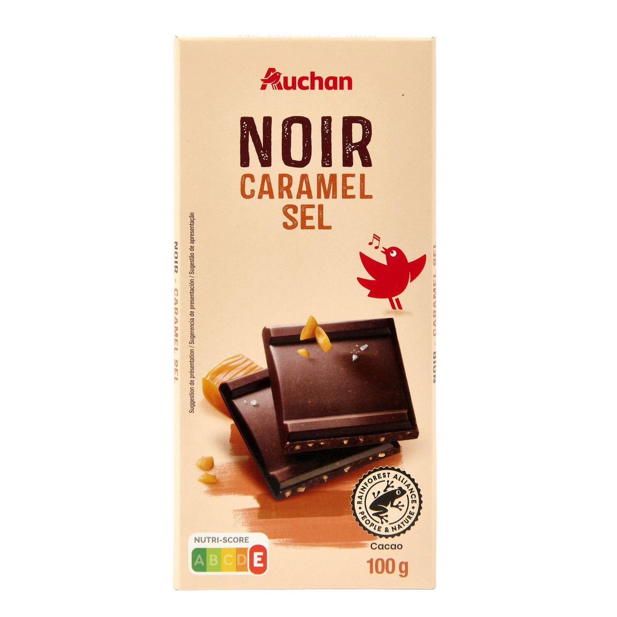 AUCHAN Tablette de chocolat noir caramel et sel marin 100g
