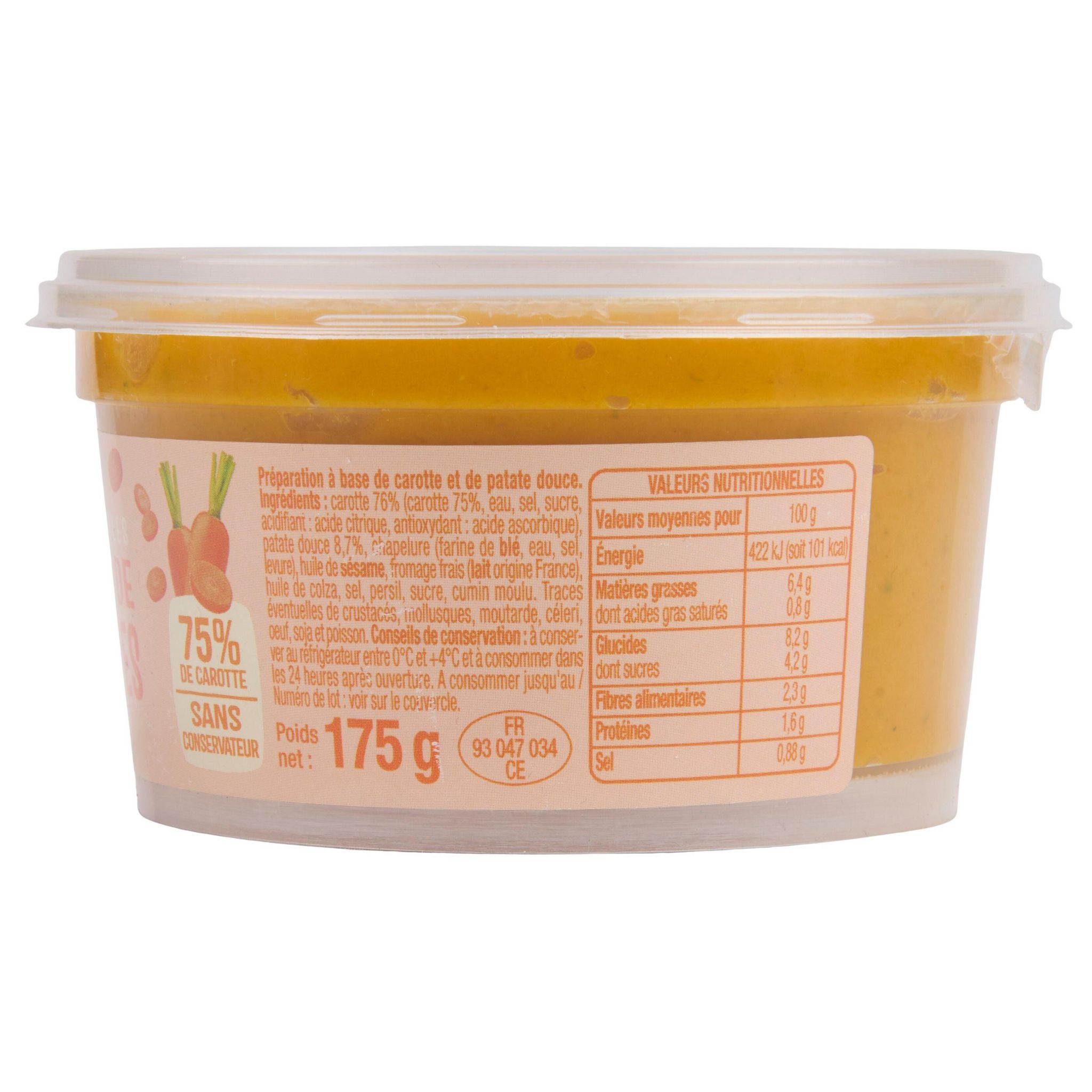 Voir la diapositive 3 : AUCHAN Les tartinables Mousse de carottes 175g
