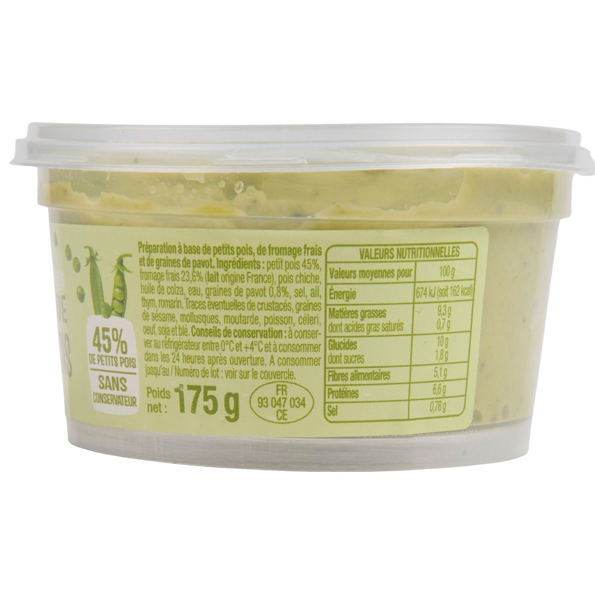 AUCHAN Les tartinables Mousse de petits pois 175g