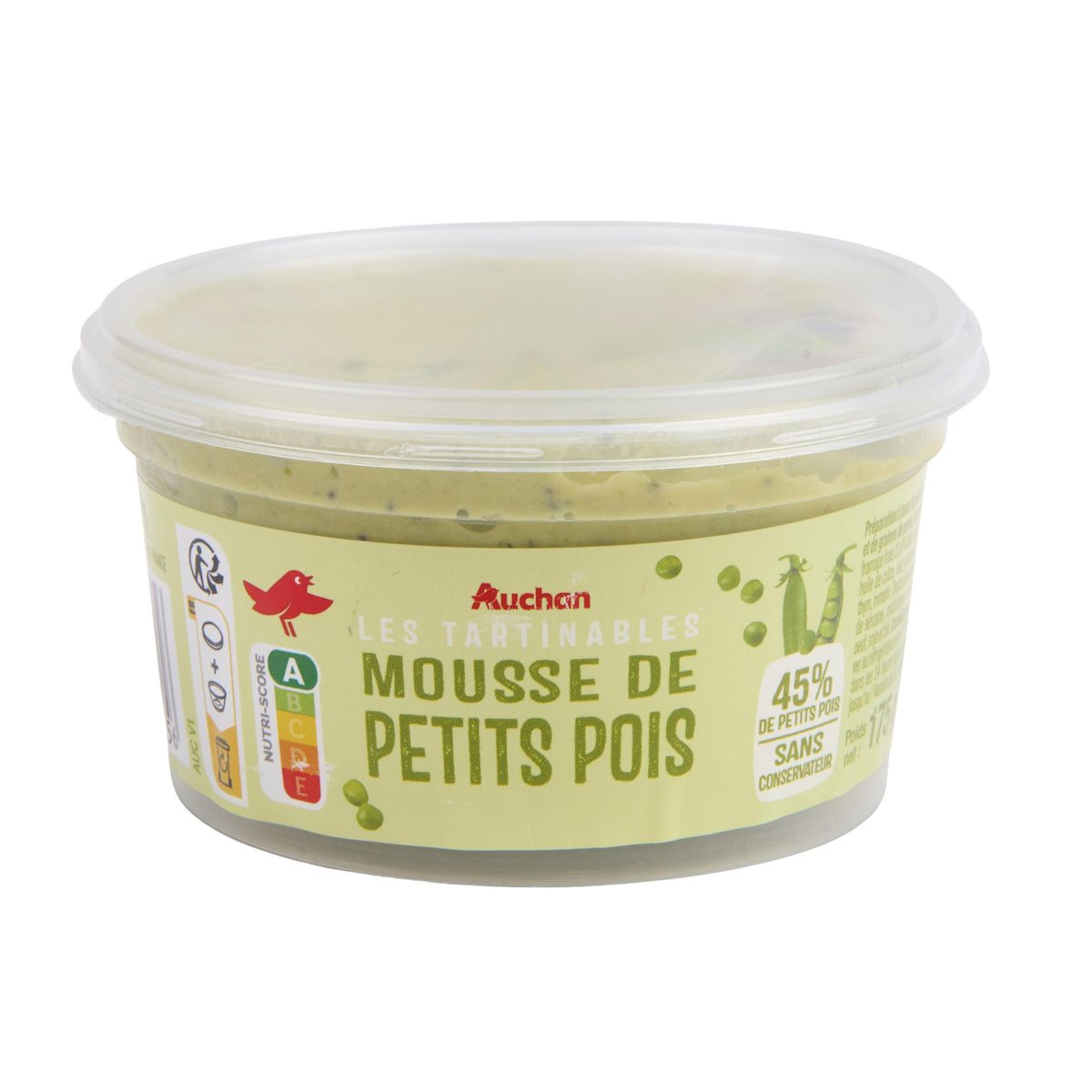 AUCHAN Les tartinables Mousse de petits pois 175g