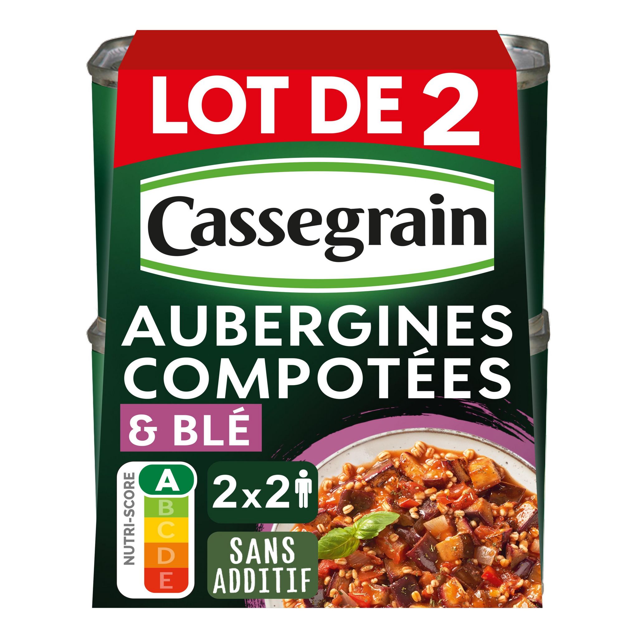 CASSEGRAIN Aubergines compotées et blé 2x2 portions 2x375g