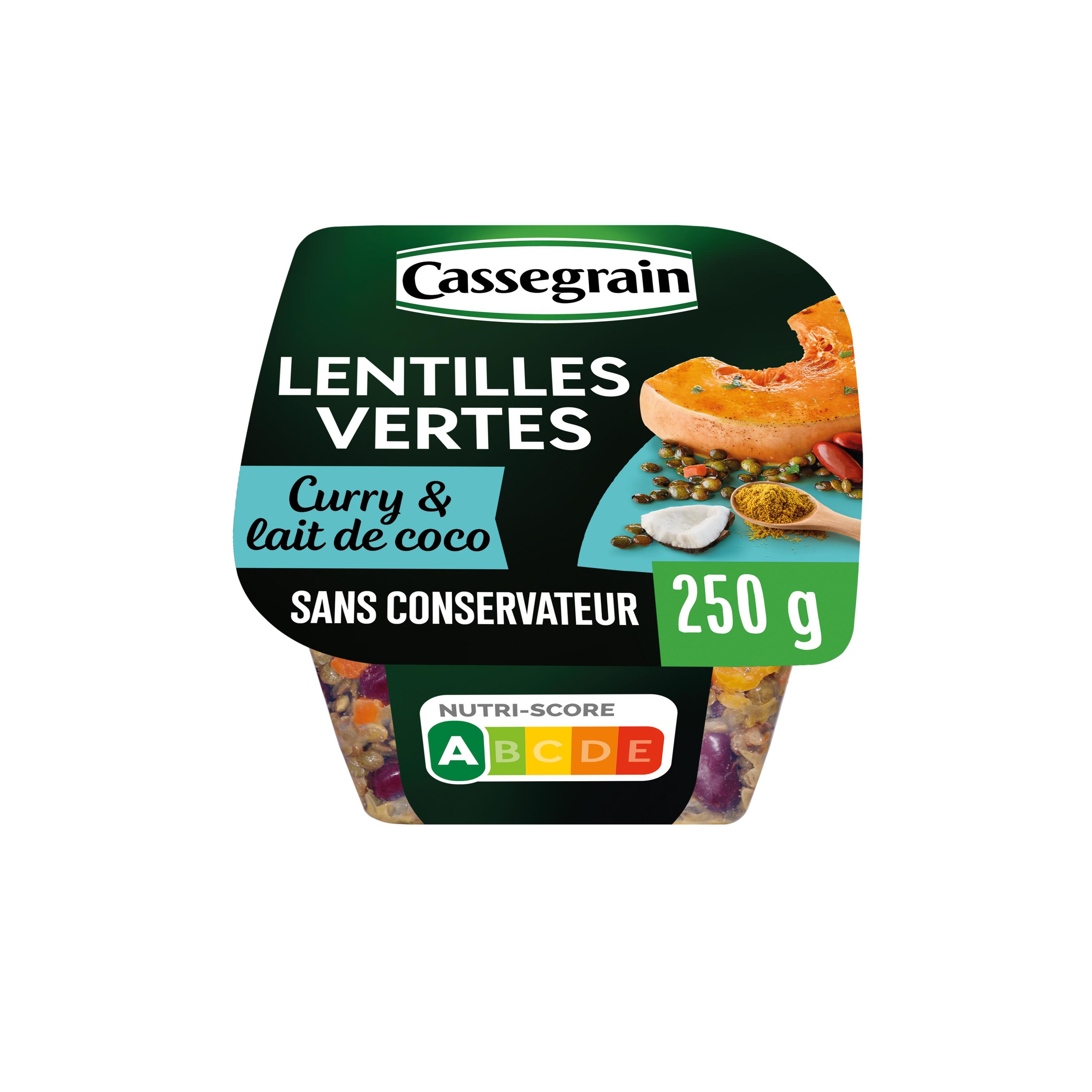 Voir la diapositive 2 : CASSEGRAIN Salade de lentilles vertes, butternut rôtie et haricots rouge, curry et lait de coco 250g