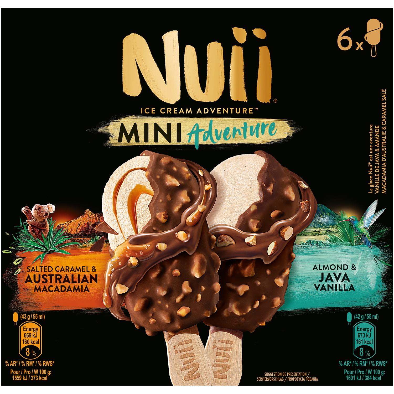 Voir la diapositive 2 : NUII Mini bâtonnets adventure salted caramel et australian macadamia et almond java vanilla 6 pièces 255g