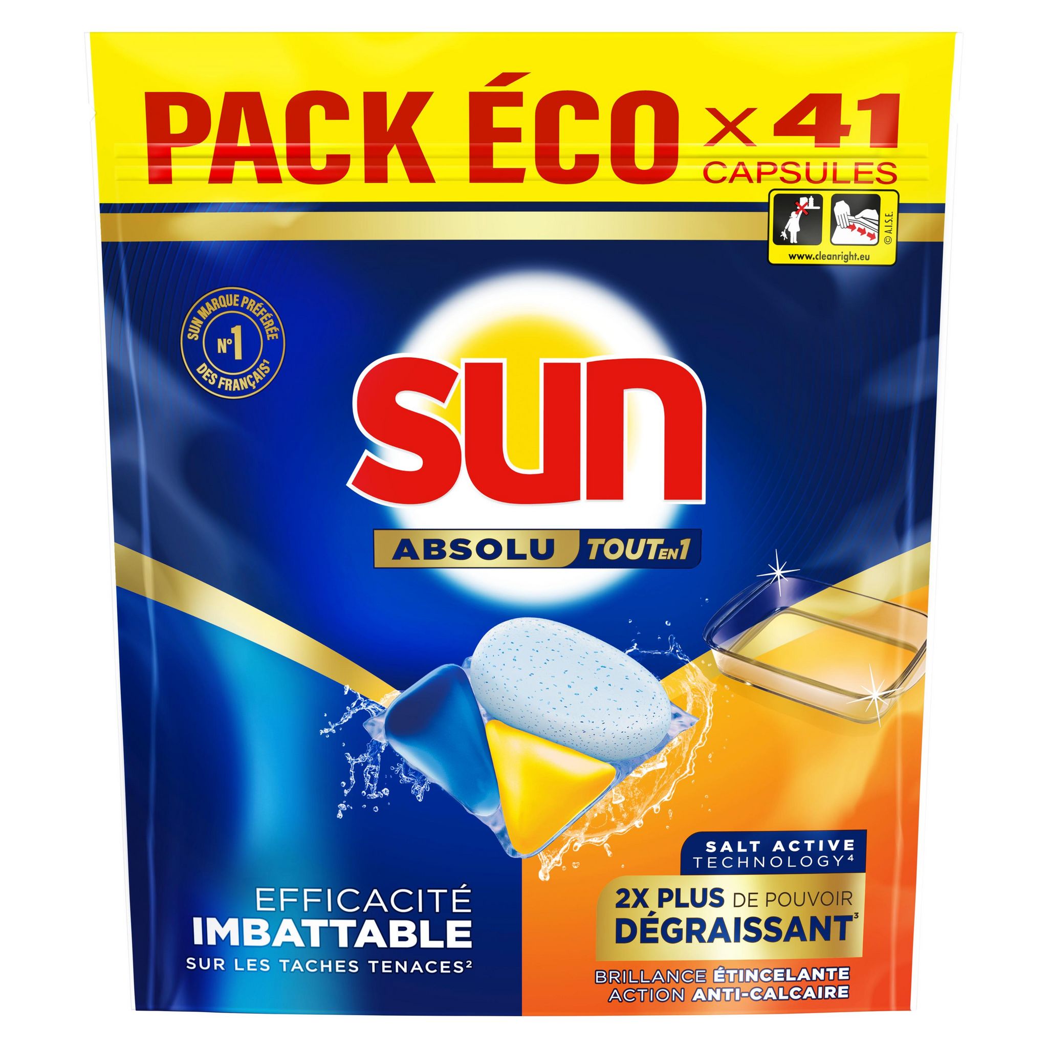 SUN Capsules lave-vaisselle dégraissant 41 capsules 615g