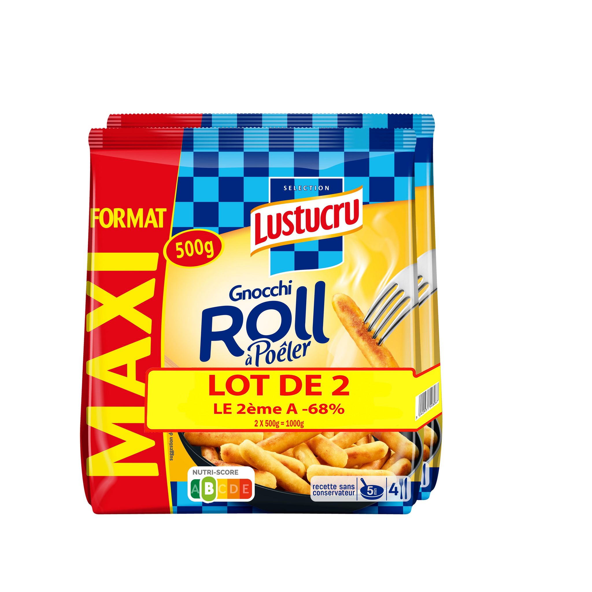 LUSTUCRU Gnocchi roll à poêler 8 parts 2x500g