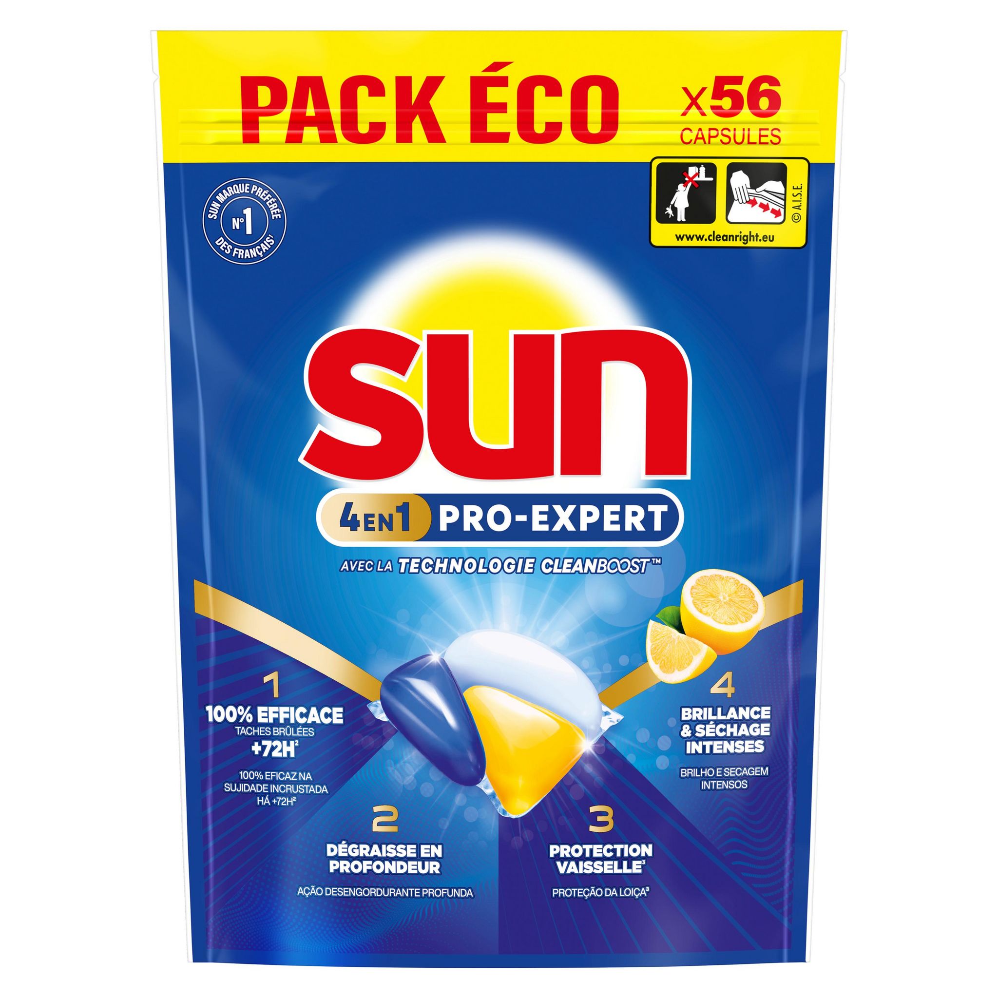 SUN Capsules lave-vaisselle citron 56 capsules 0,84kg
