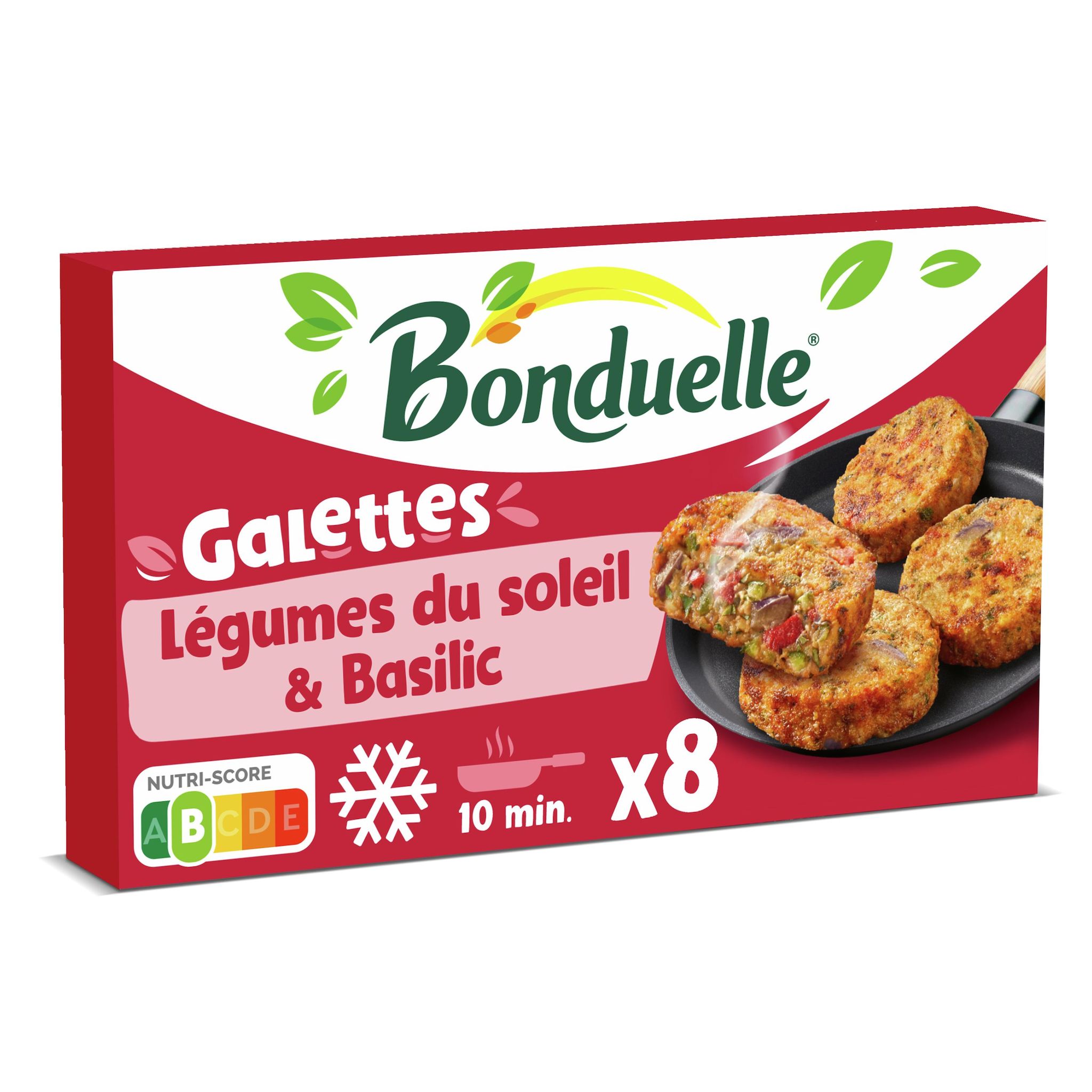 Voir la diapositive 2 : BONDUELLE Galette a poêler légumes du soleil et basilic 8 pièces 325g