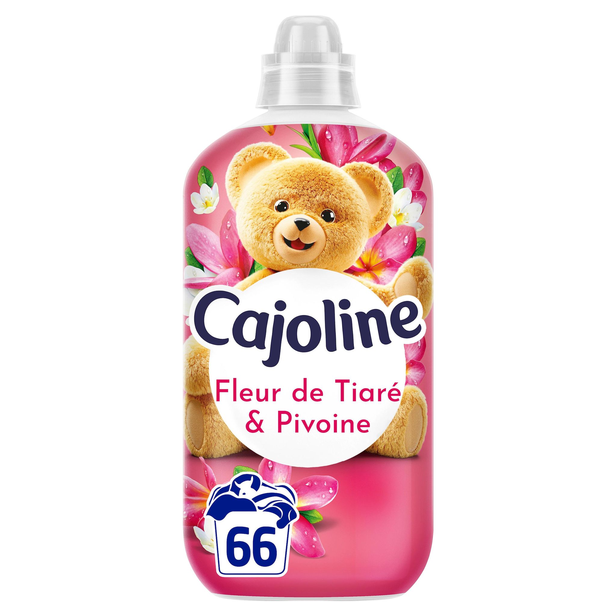 Voir la diapositive 3 : CAJOLINE Assouplissant liquide parfum fleur de tiaré et pivoine 66 lavages 1,4l