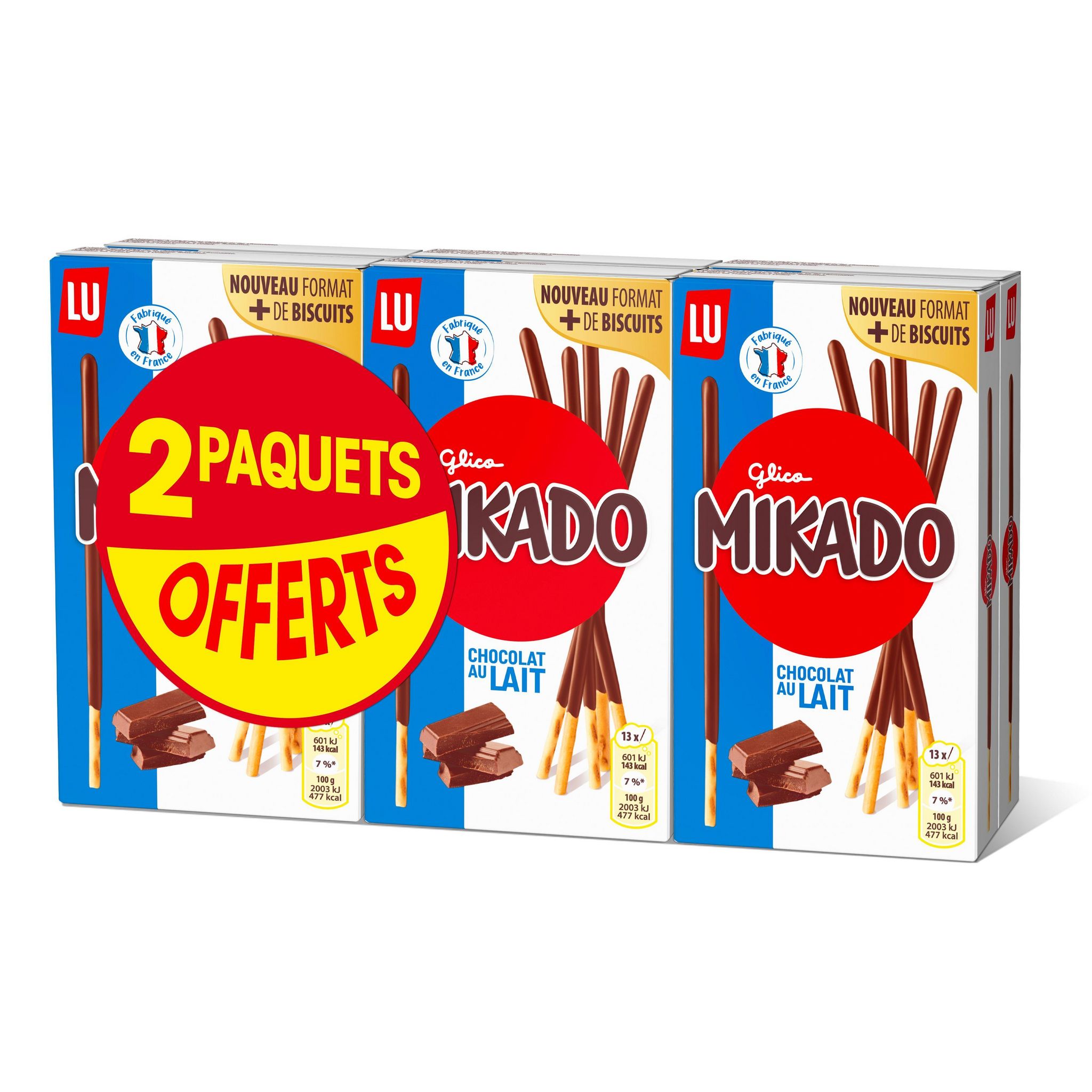 MIKADO Biscuits bâtonnets nappés de chocolat au lait 4 paquets + 2 offerts 6x100g