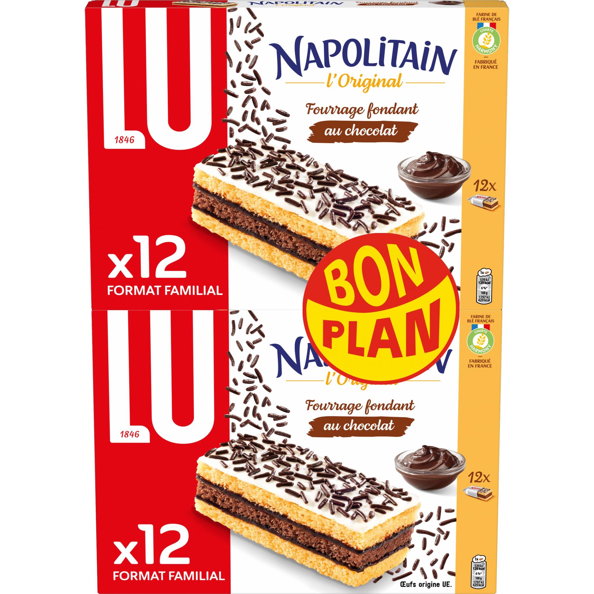 NAPOLITAIN L'original Gâteaux moelleux fourrés au chocolat Format familial 24 Gâteaux 2x360g