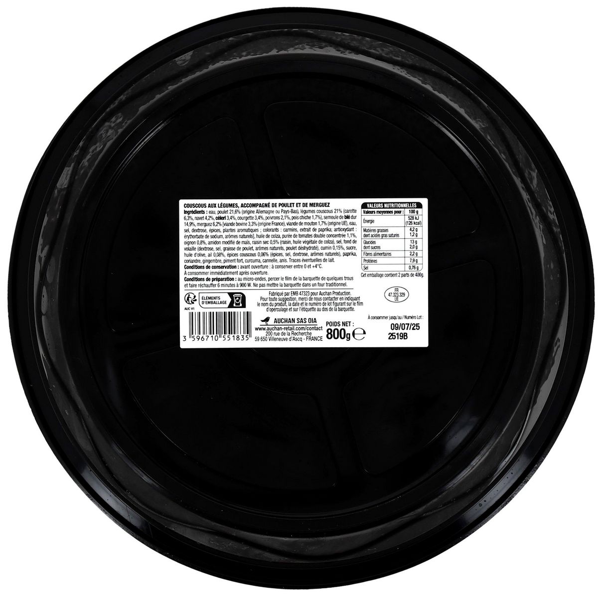 AUCHAN Couscous merguez poulet 800g
