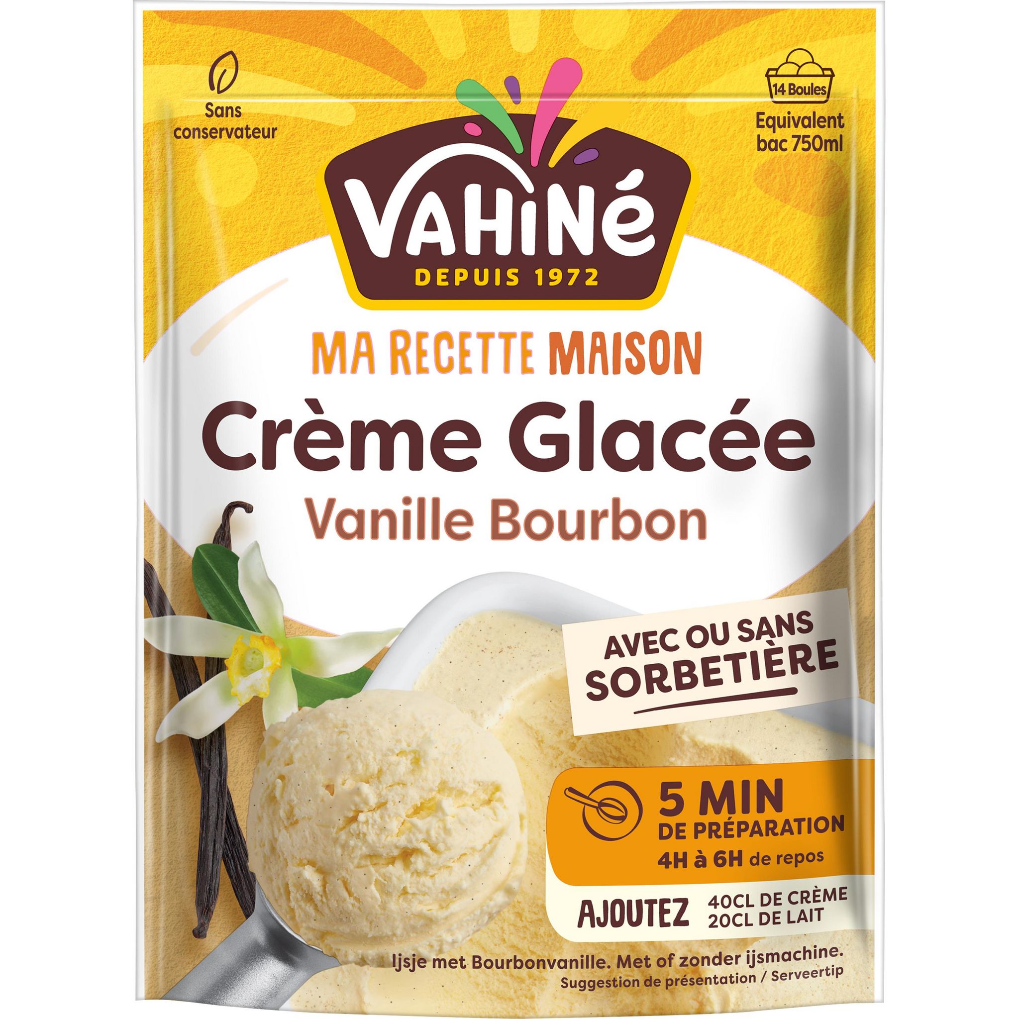 VAHINE Ma recette maison préparation pour crème glacée vanille bourbon 200g