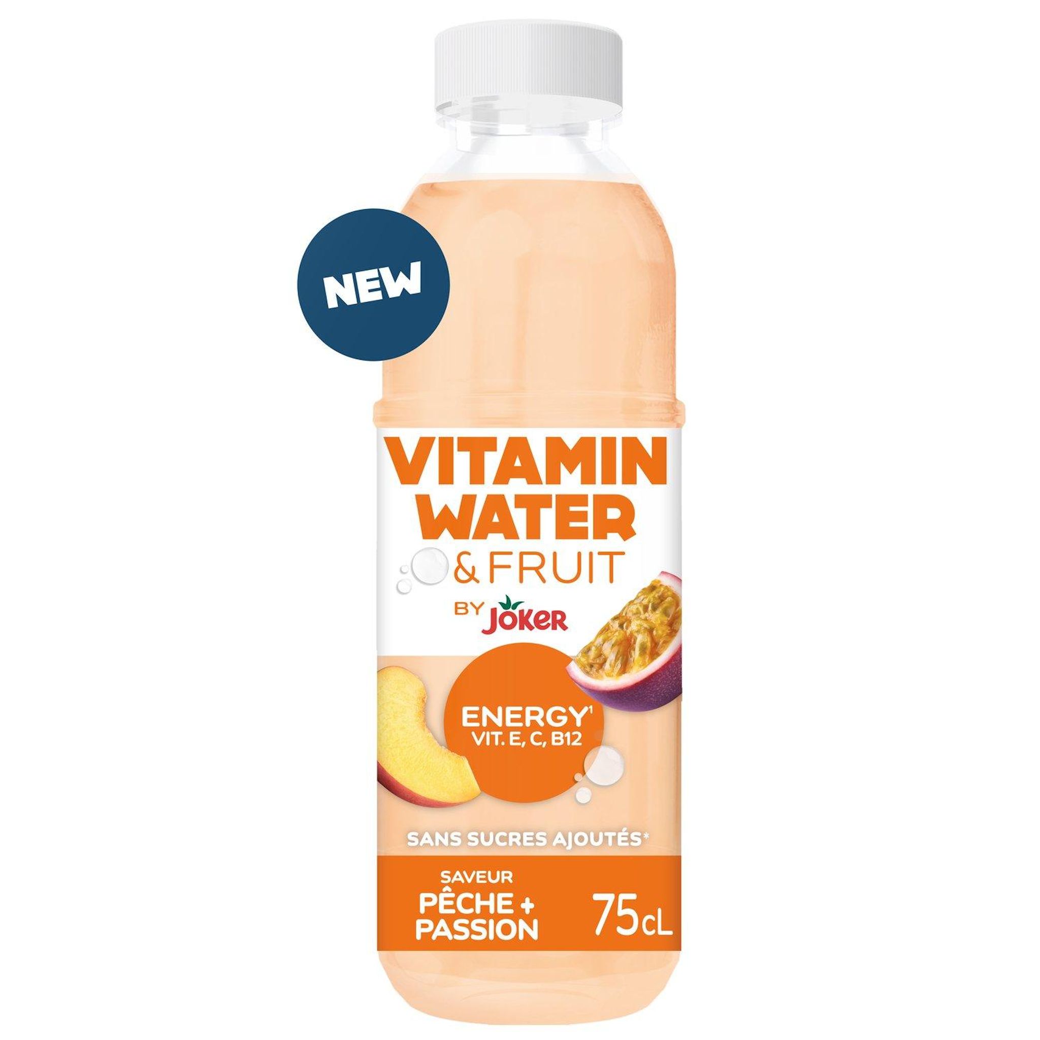 Voir la diapositive 2 : VITAMIN WATER & FRUIT Boisson rafraîchissante au fruit de la passion pêche et vitamines 75cl