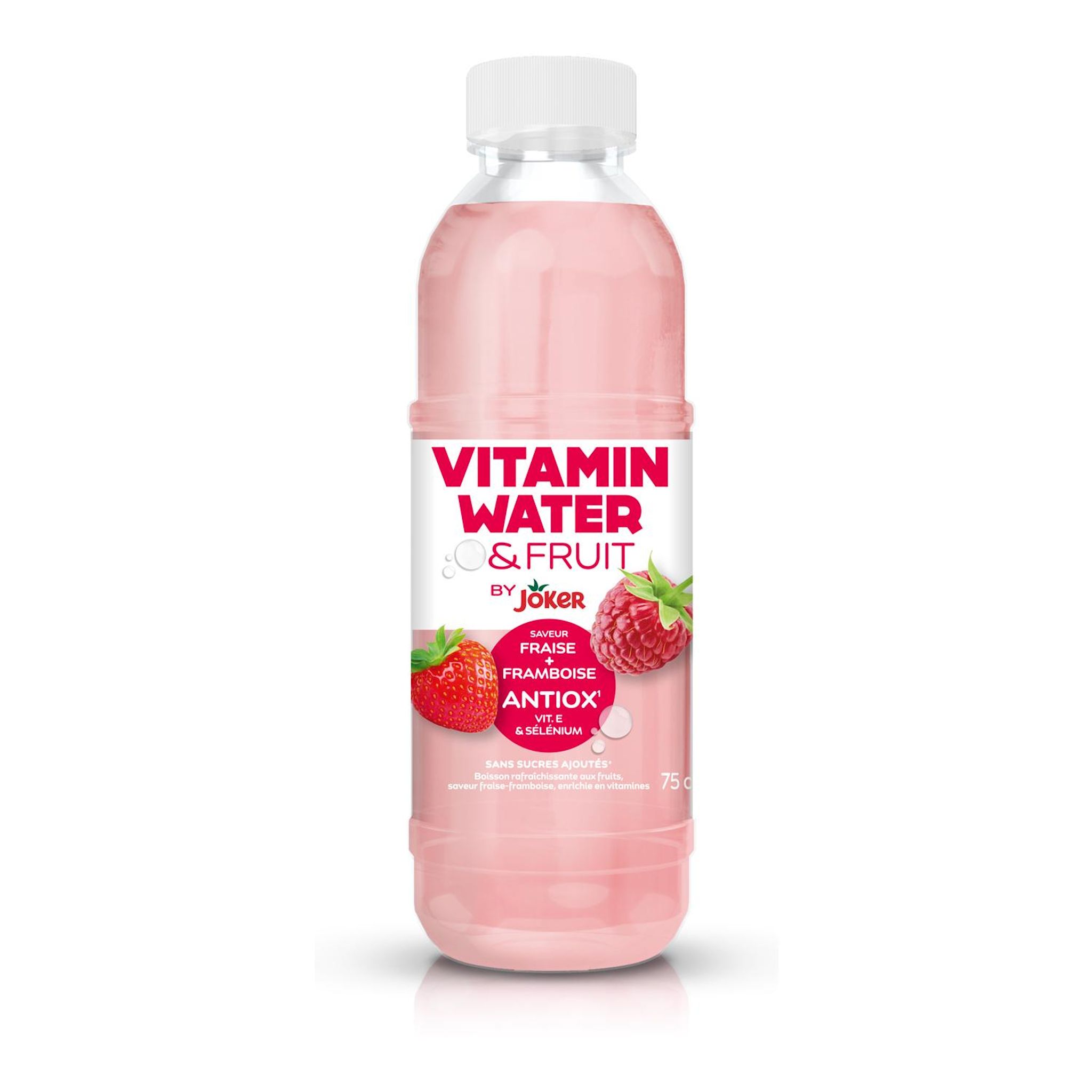 Voir la diapositive 2 : VITAMIN WATER & FRUIT Boisson rafraîchissante saveur fraise framboise antiox 75cl