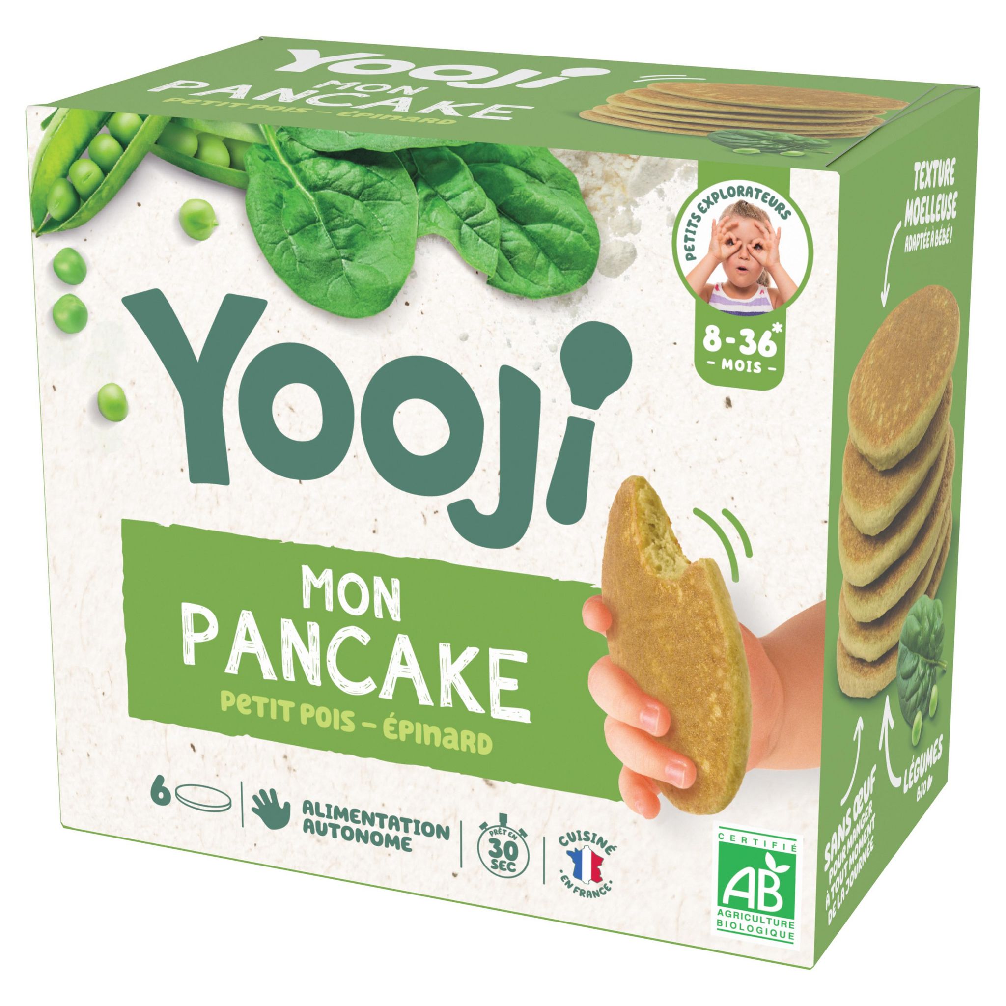 YOOJI Pancakes pour bébé Bio Petit pois et épinards de 8 à 36 mois 6 pièces 120g