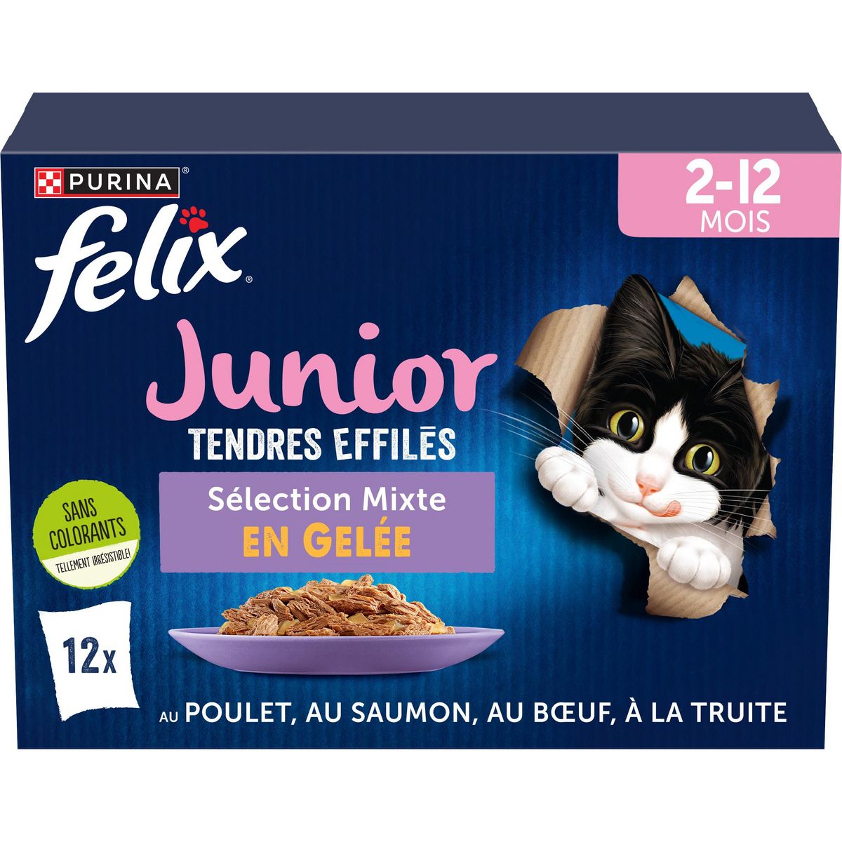 FELIX Junior Sachets repas tendres effilés sélection mixte en gelée pour chaton 12 sachets 12x85g